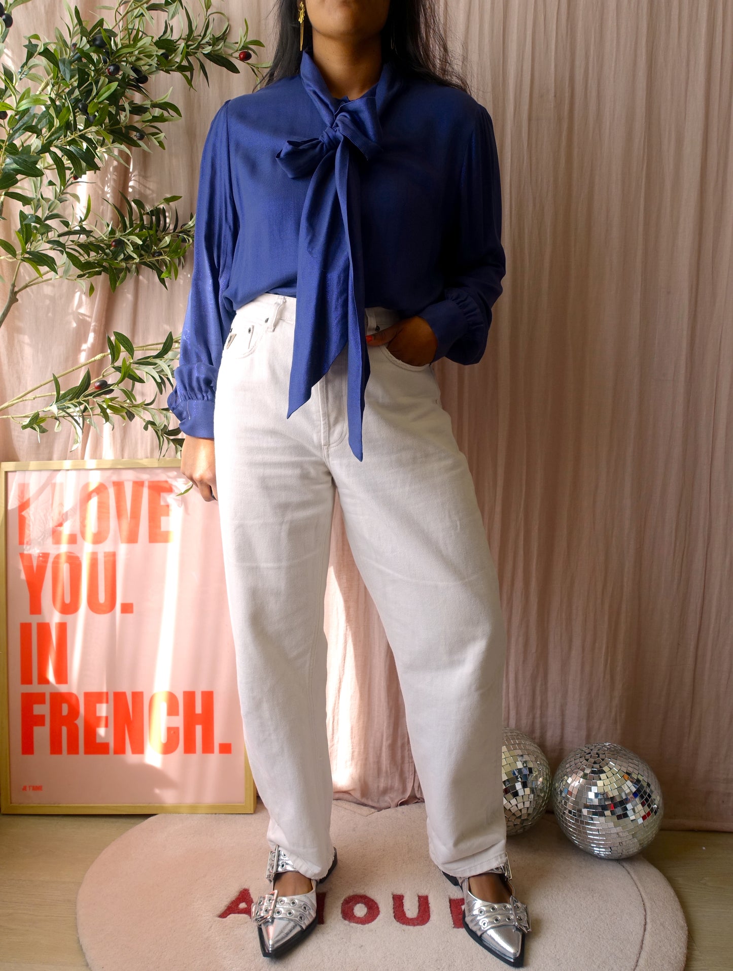 Sissy-Boy shimmer bowtie blouse navy