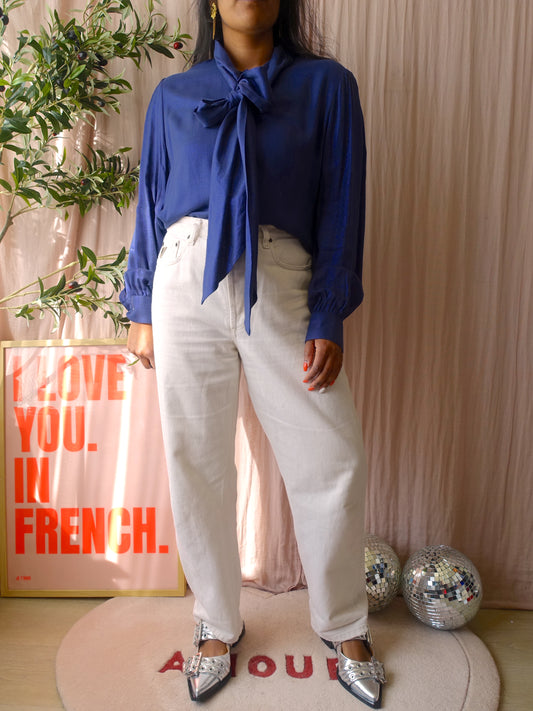 Sissy-Boy shimmer bowtie blouse navy