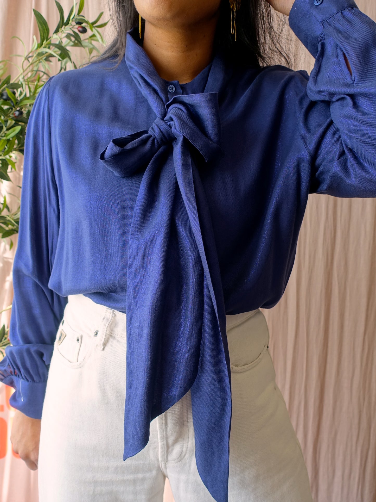 Sissy-Boy shimmer bowtie blouse navy