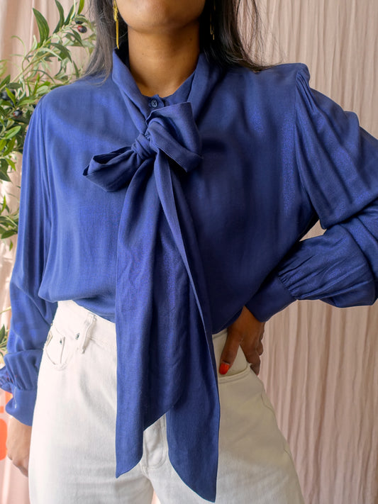 Sissy-Boy shimmer bowtie blouse navy