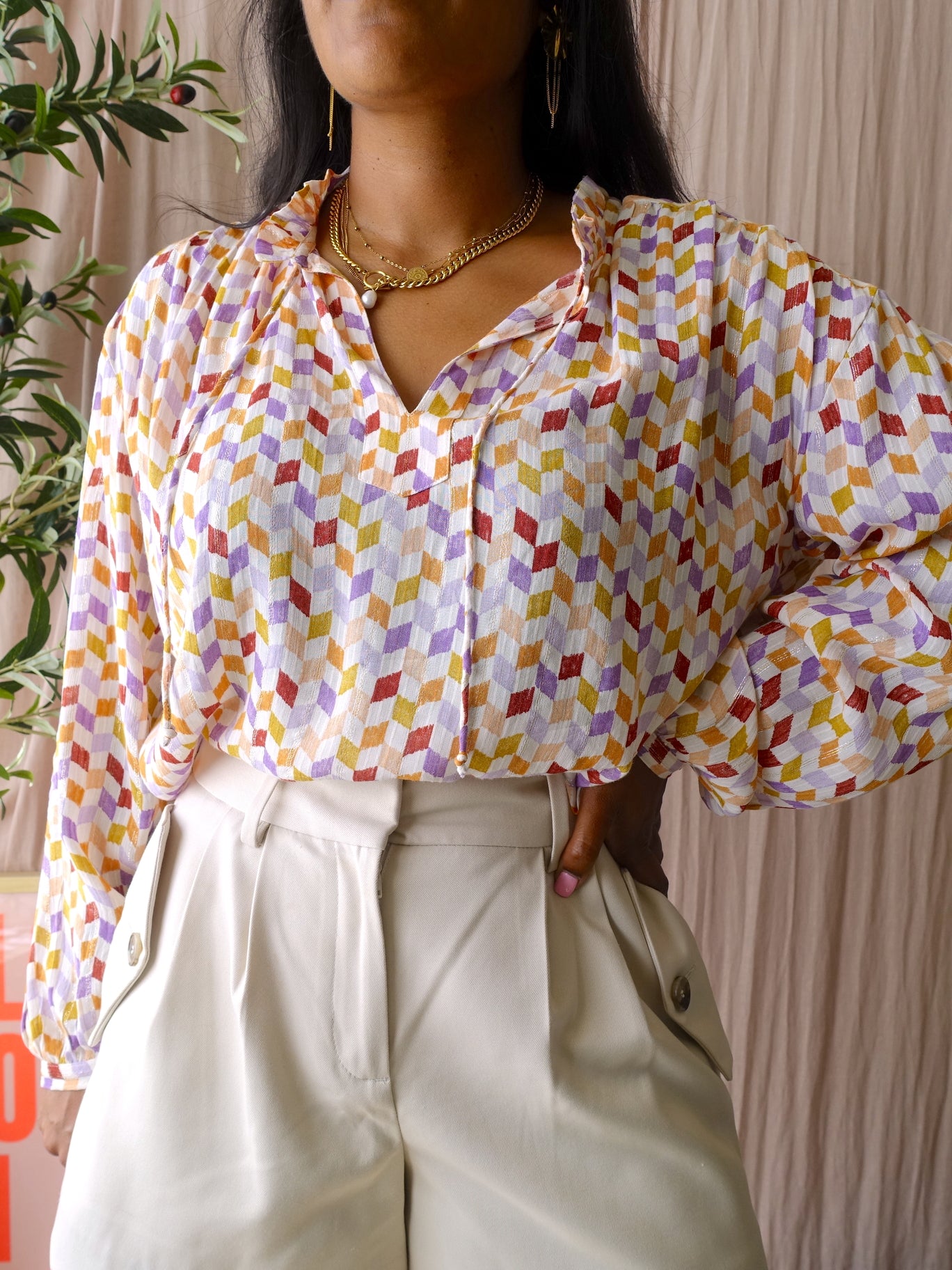 Sissy-Boy checkered lurex top