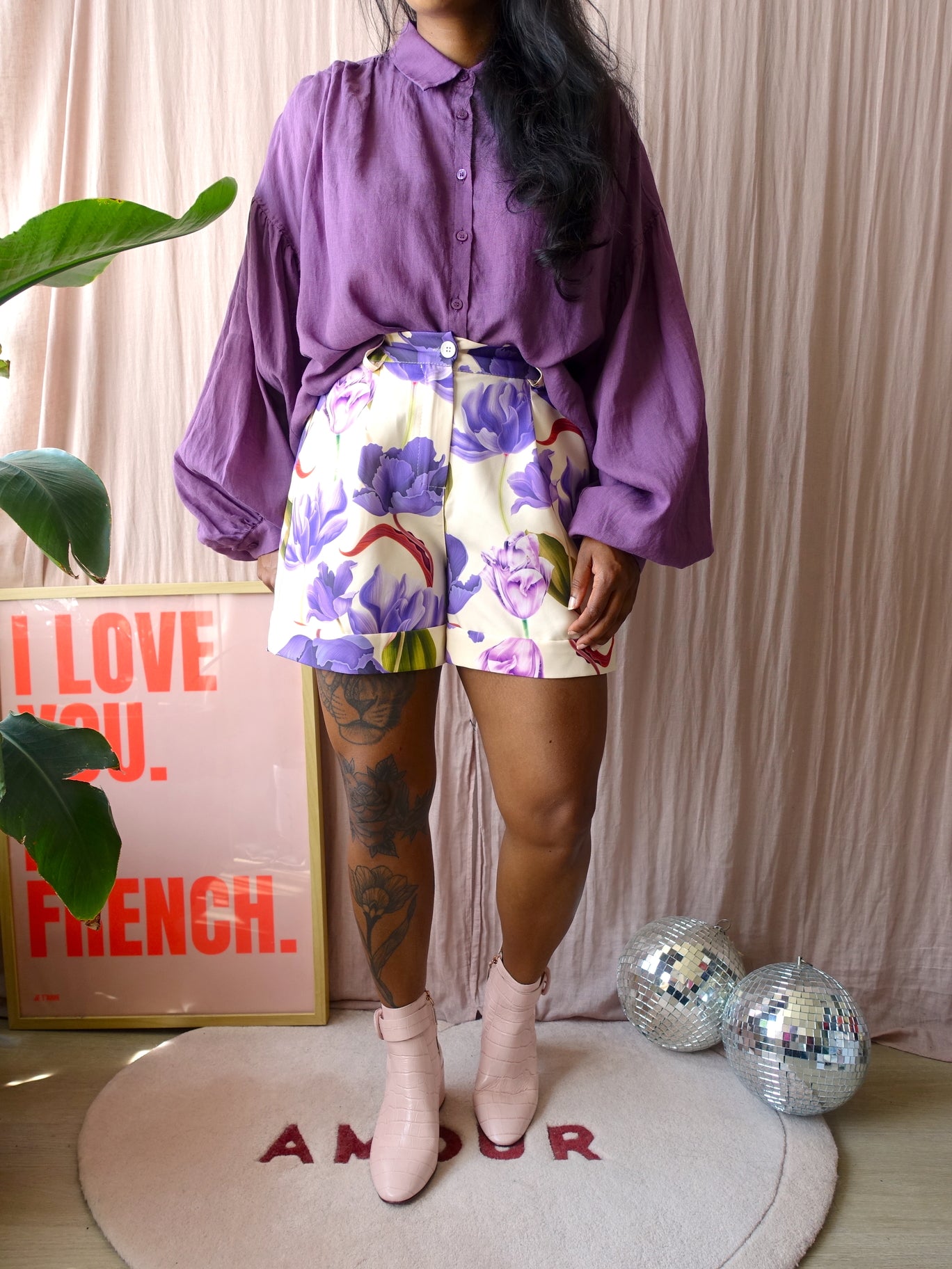 Meltea floral print shorts creme / lila