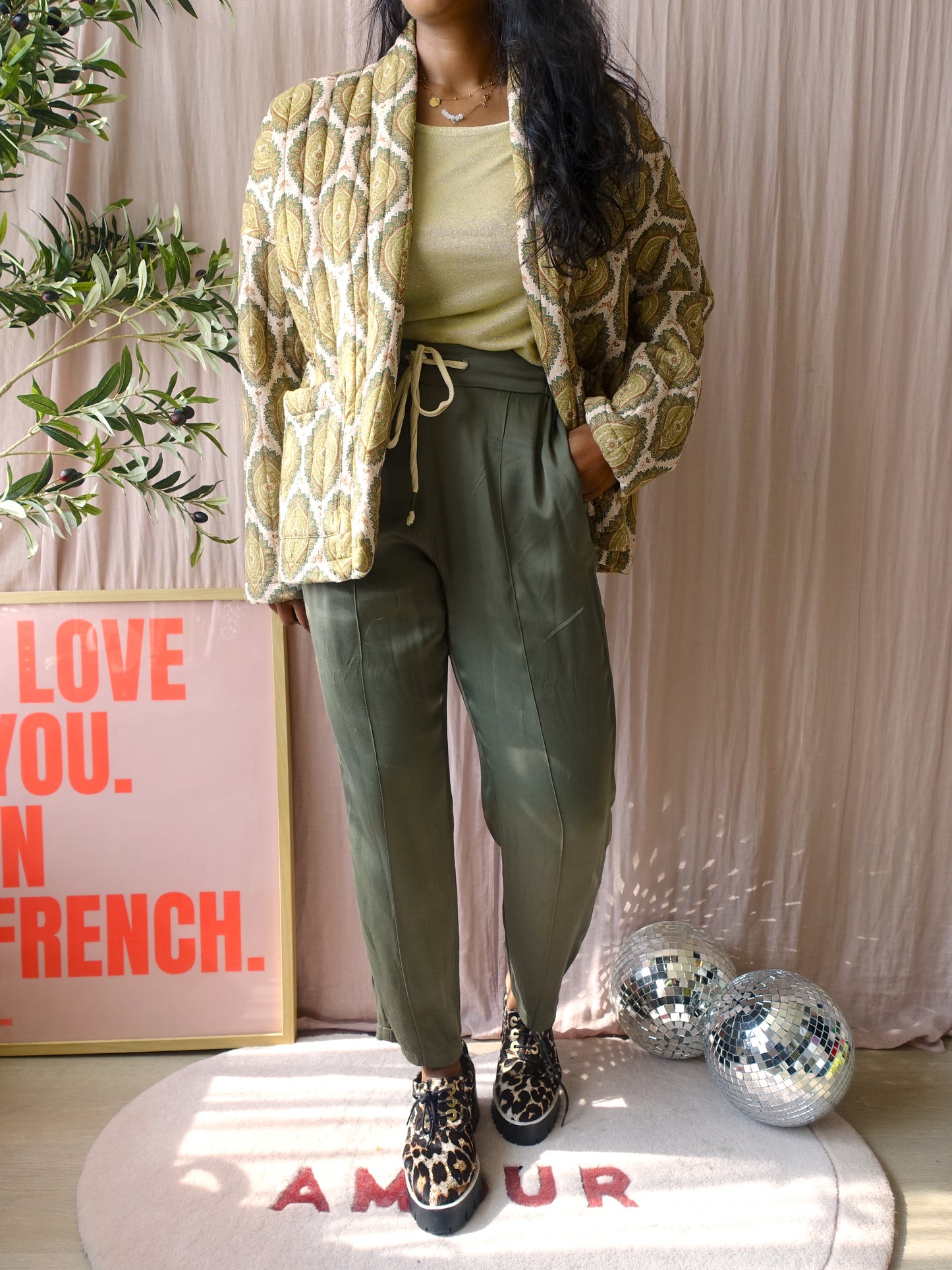 Mos Mosh knitted lurex tee golden olive