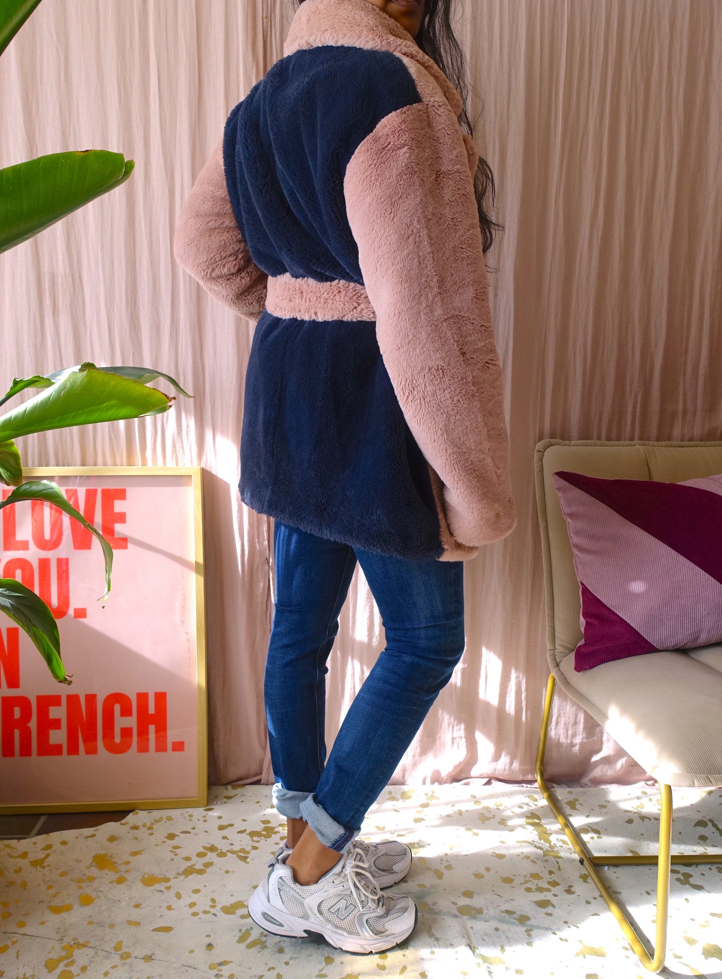 STAND Studio faux fur belted jack peony / navy