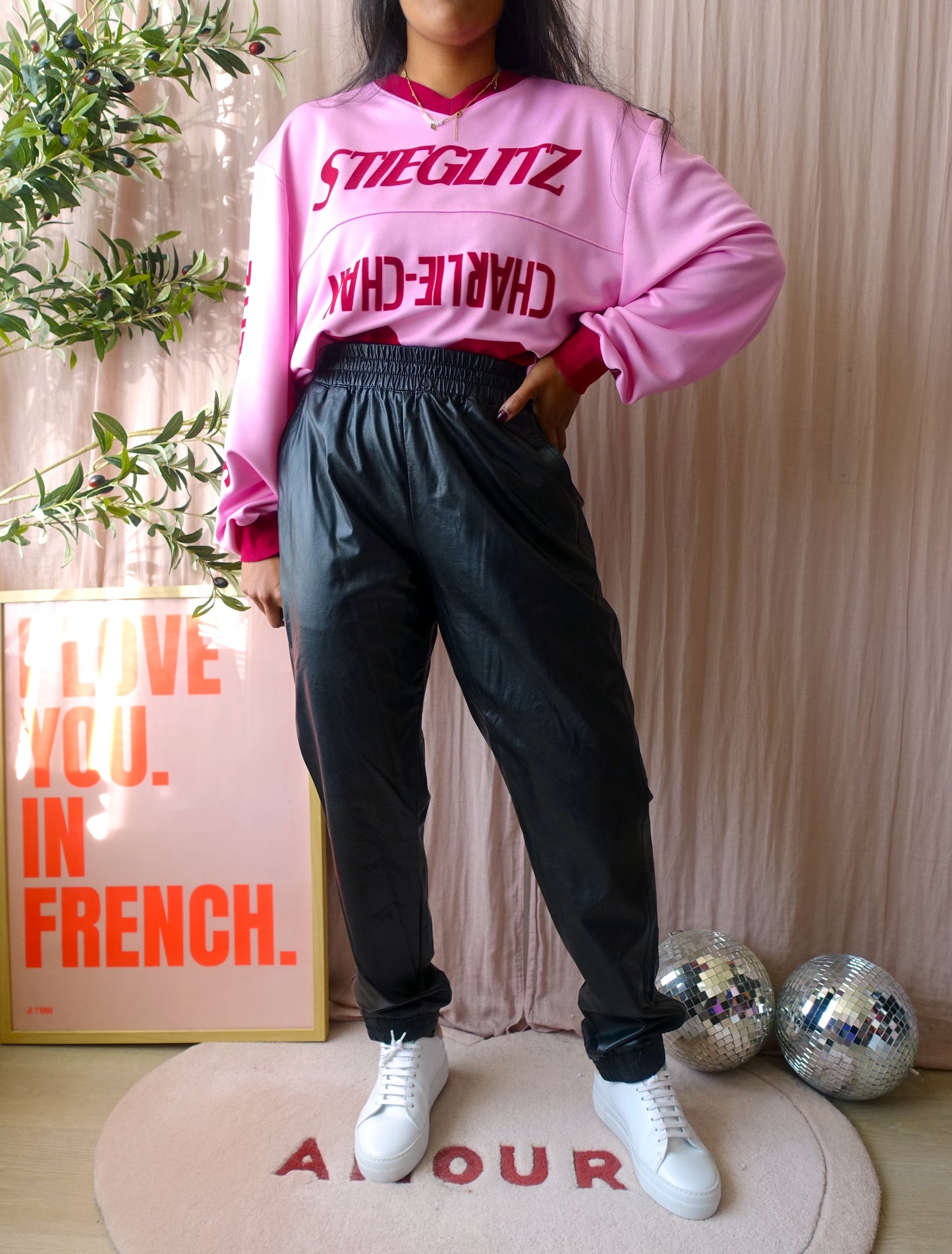 Alix the Label vegan leather woven shiny training pants