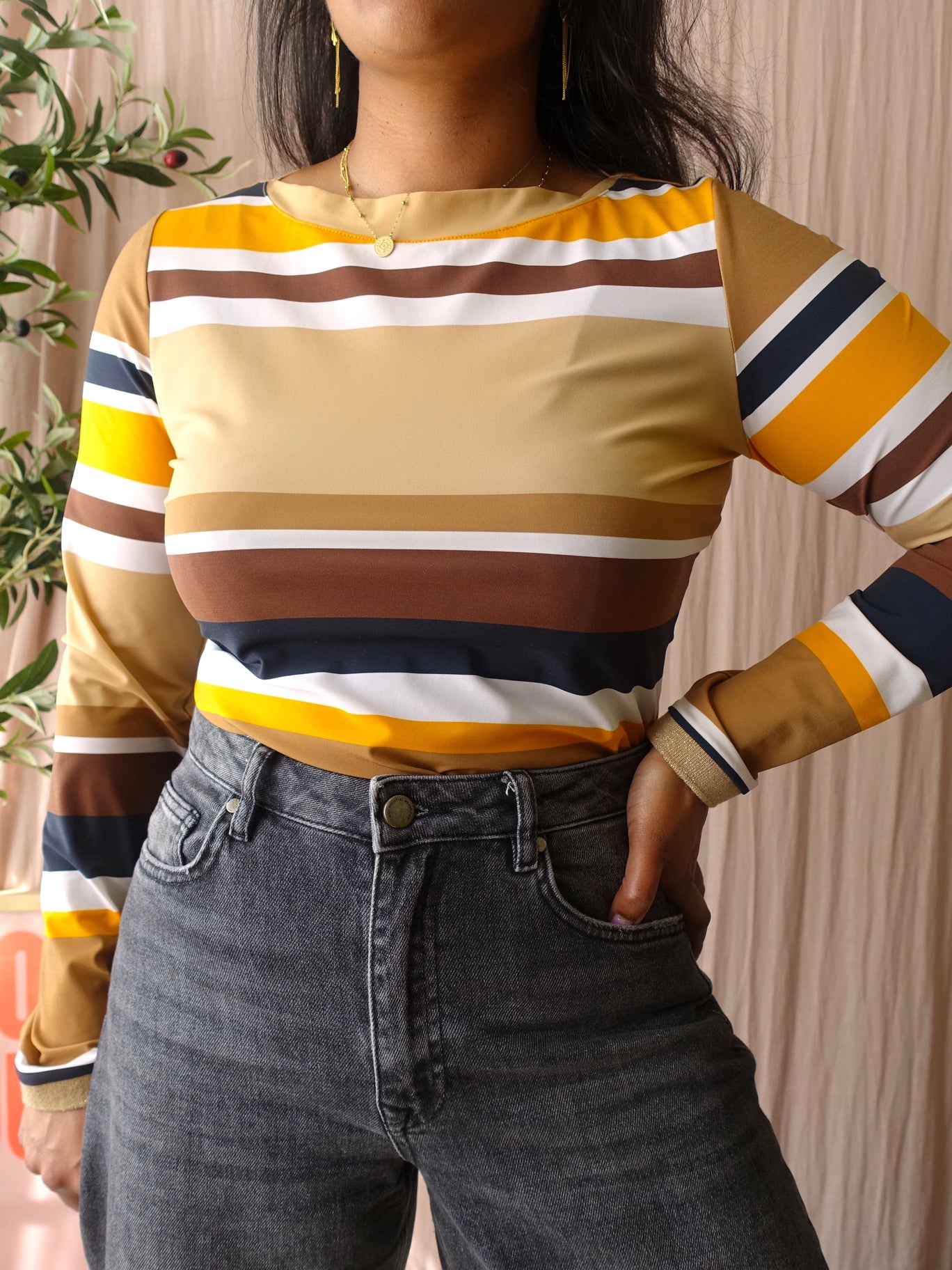 Studio Anneloes striped travelstof top retro beige