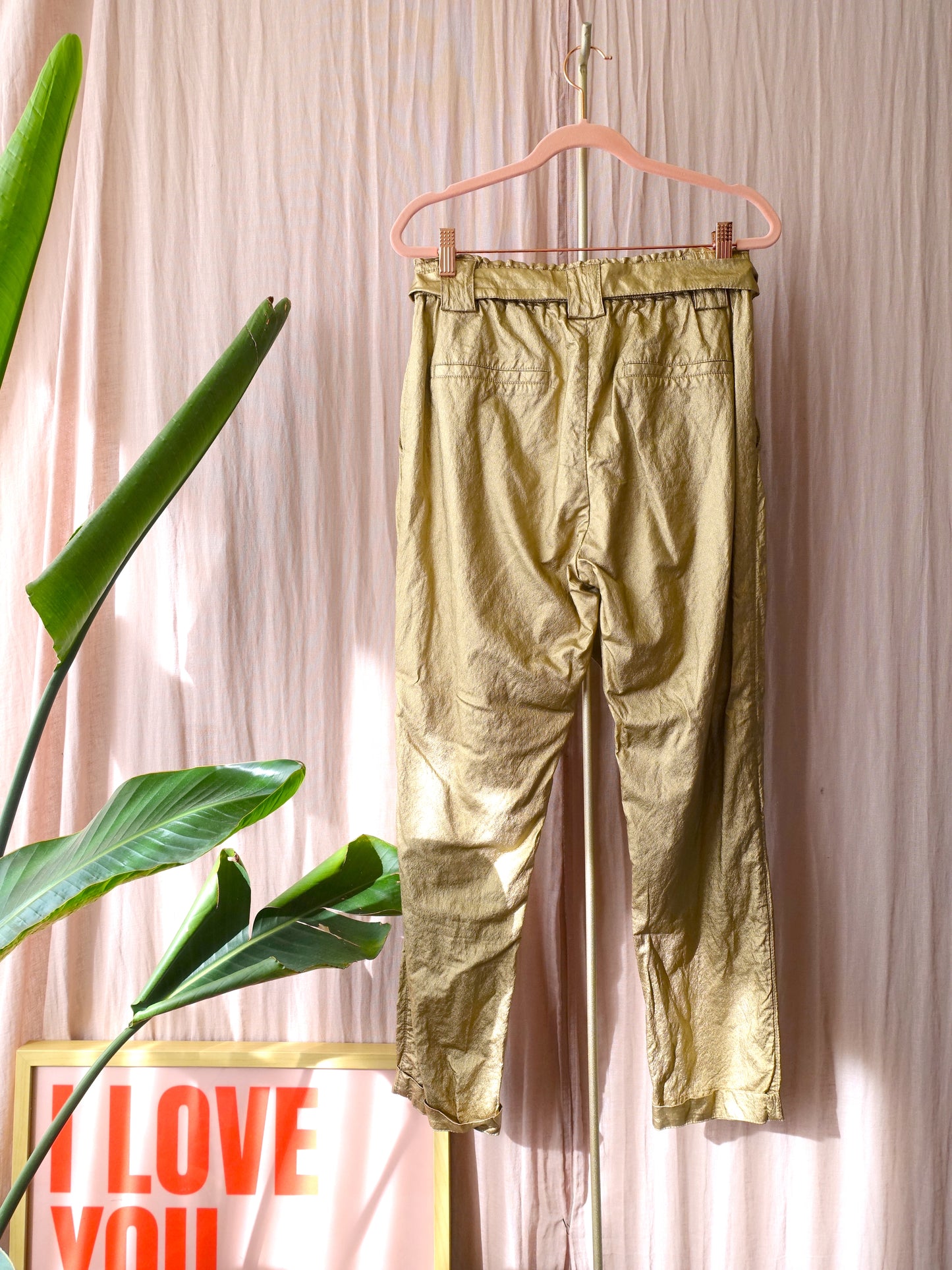 Summum Woman high waist pu paperbag pants goud