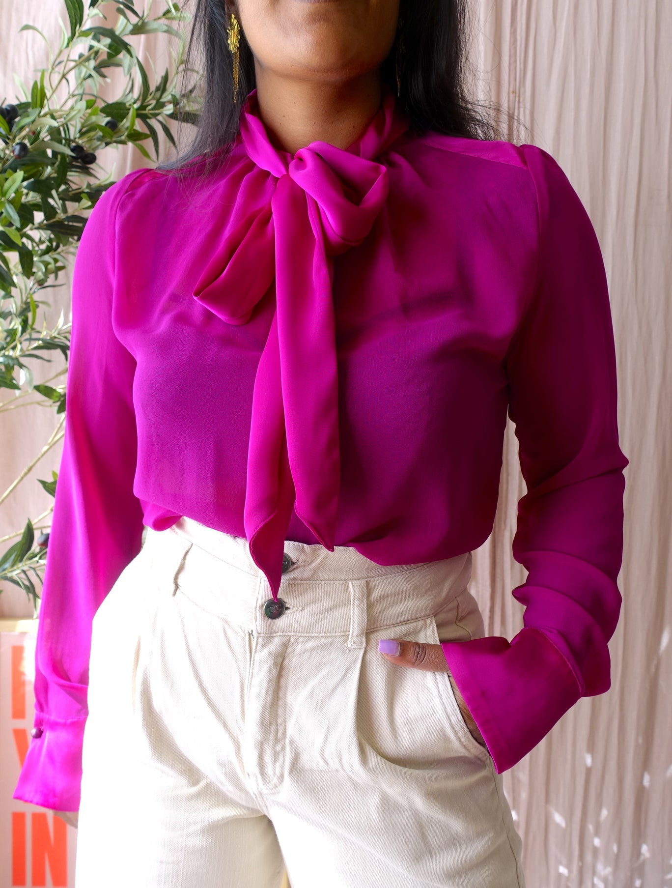 Summum woman bowtie blouse magenta