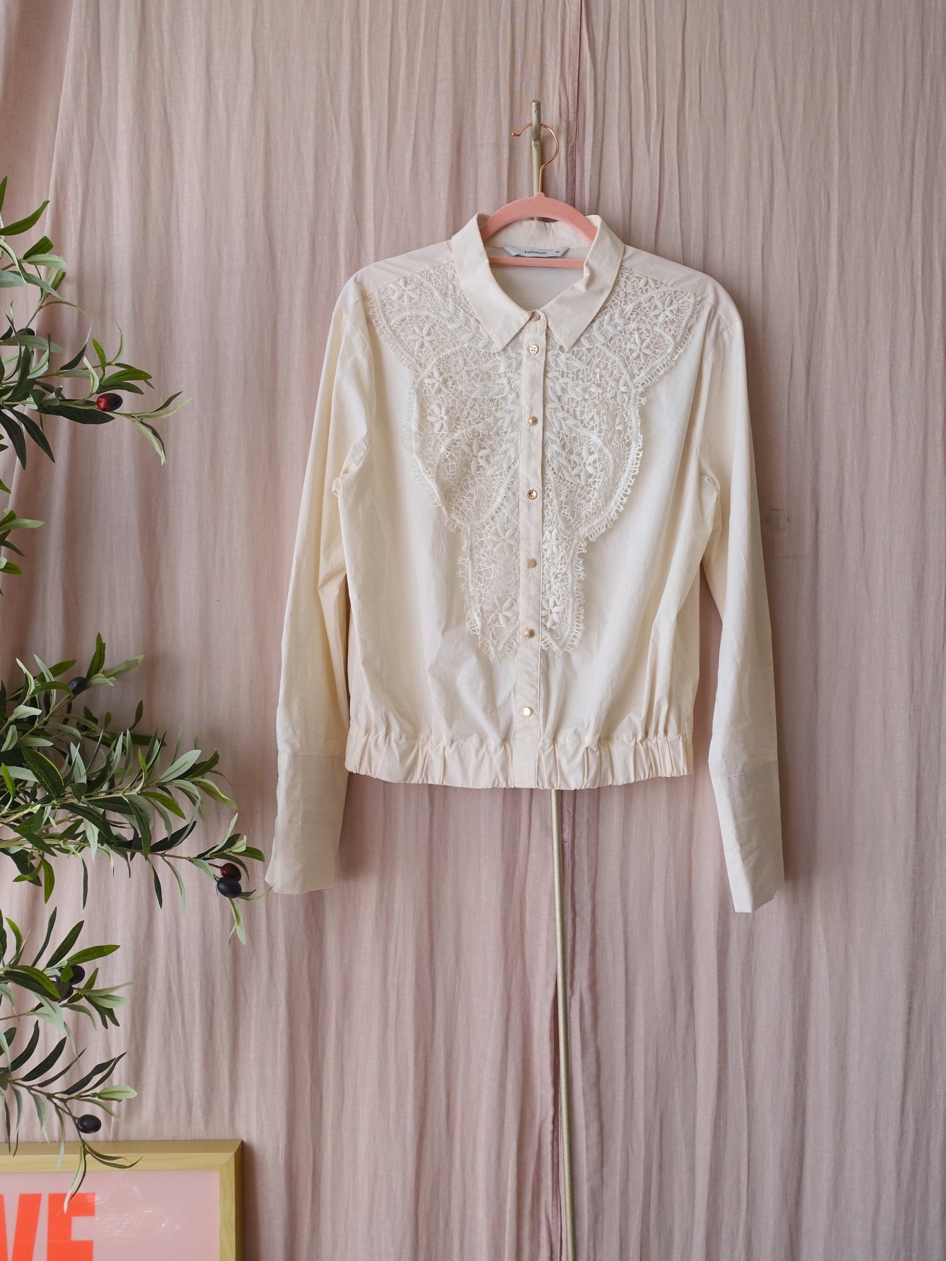Summum cropped embroidered lace top creme