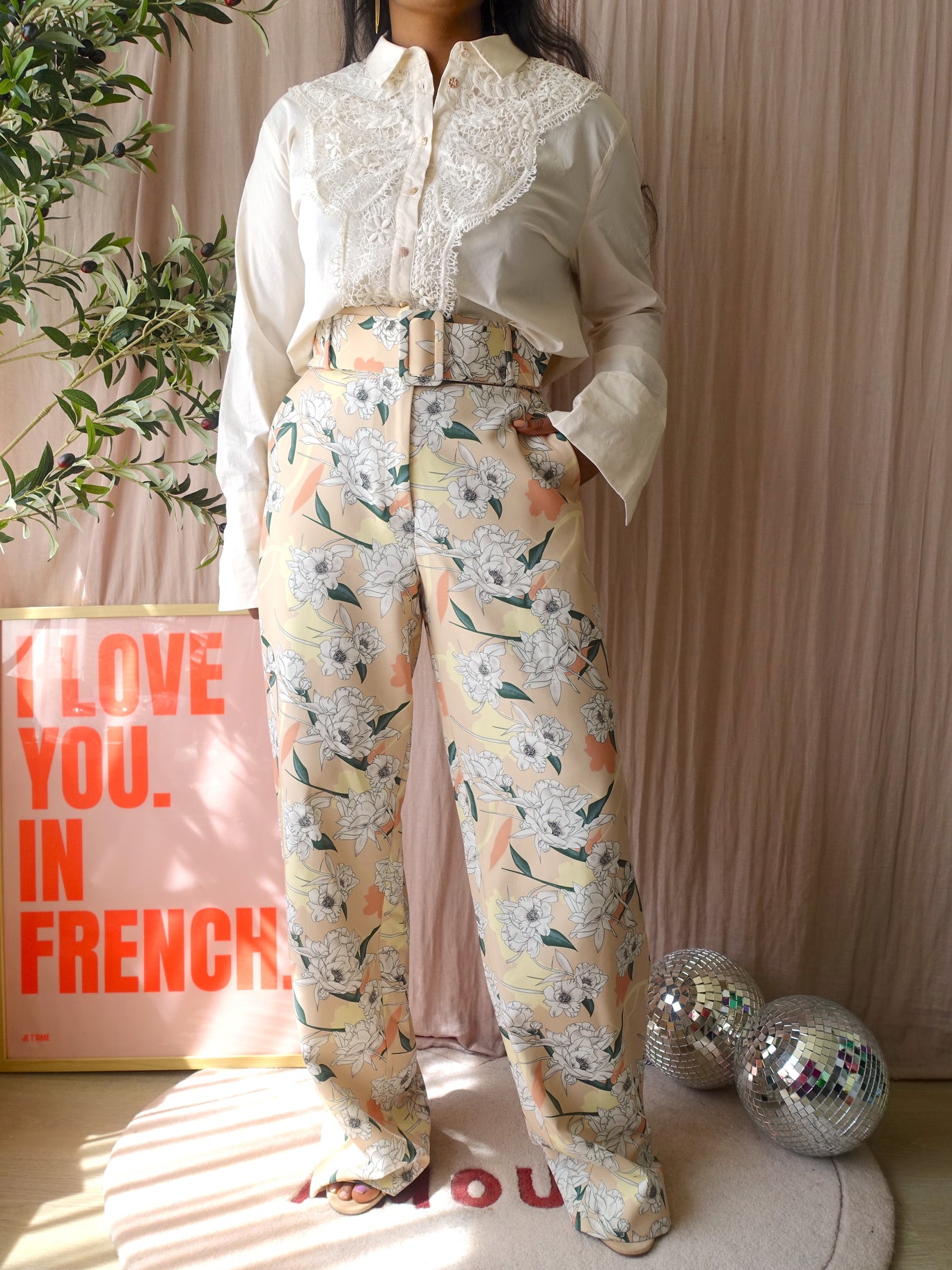 Josh V penelope peony flower bohemian pants nude