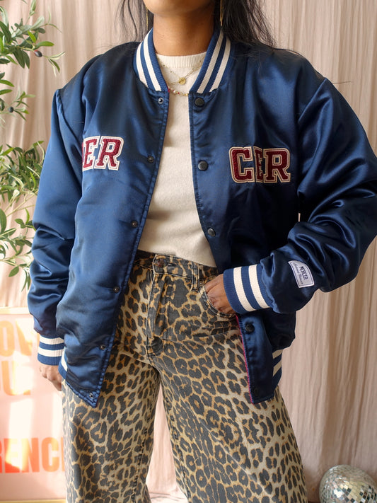 Mercer reversible varsity bomber jacket midnight blue / burgundy