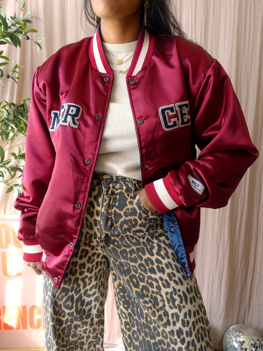 Mercer reversible varsity bomber jacket midnight blue / burgundy