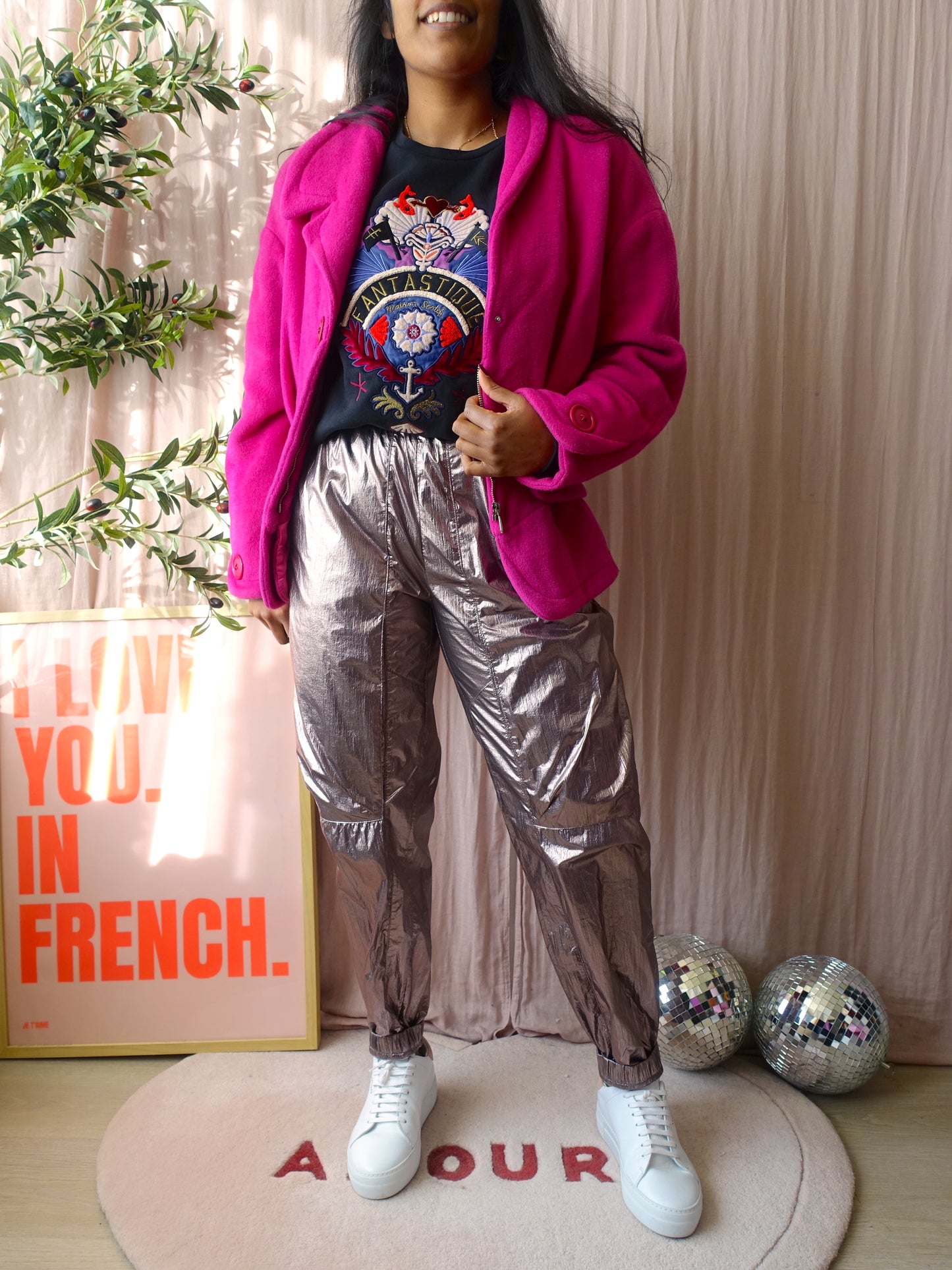 Thierry Mugler vintage wool coat fuchsia pink