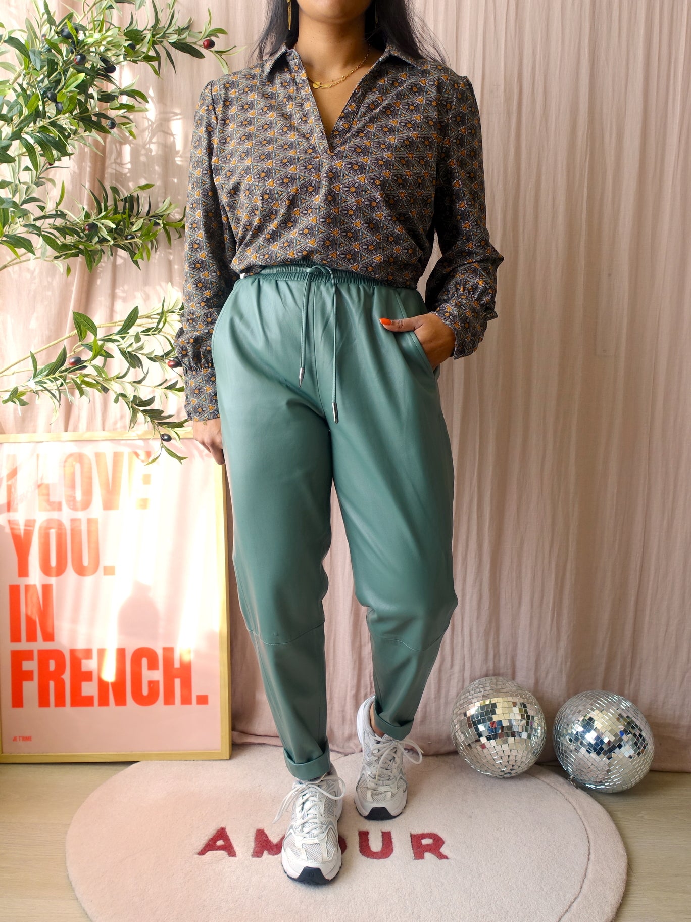 Rino & Pelle vegan leather pants bottle green