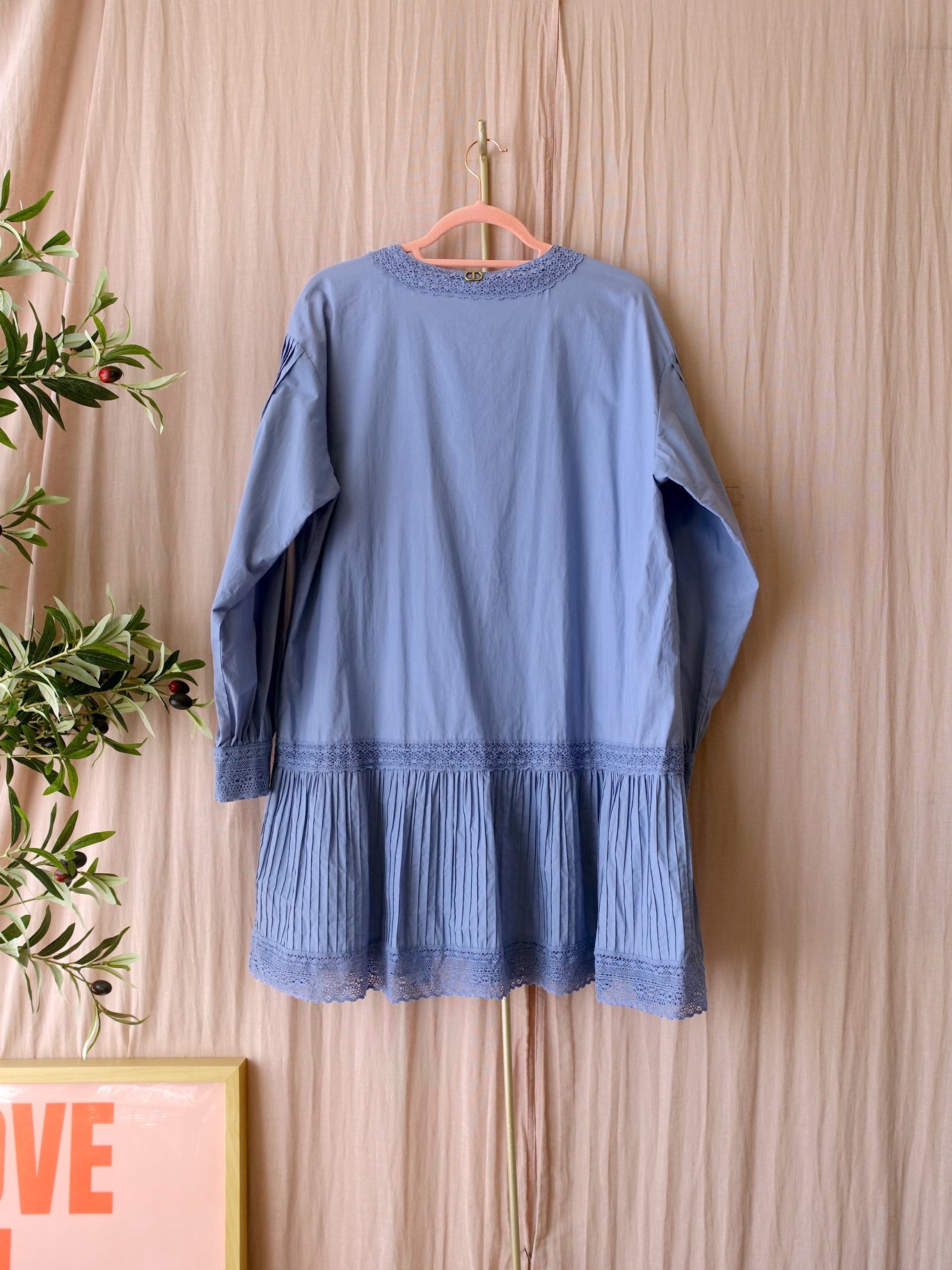 Twinset lace detail cotton jurk chambray blue