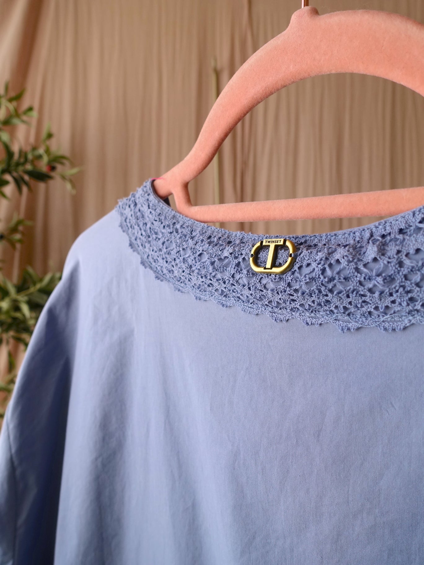 Twinset lace detail cotton jurk chambray blue