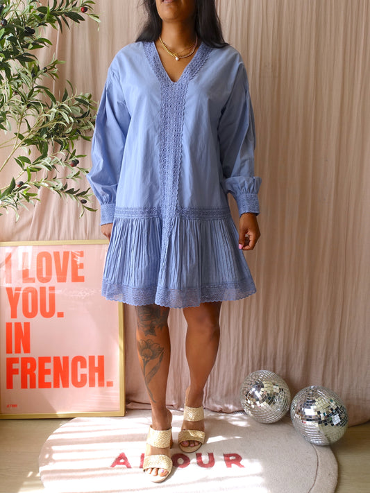 Twinset lace detail cotton jurk chambray blue