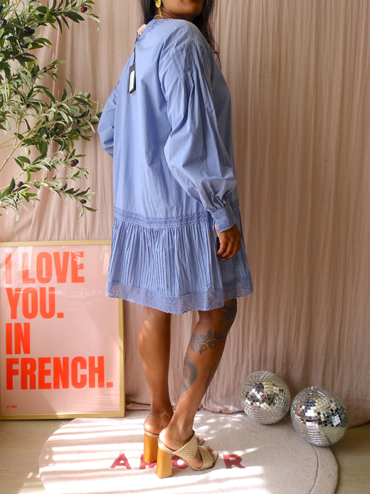 Twinset lace detail cotton jurk chambray blue