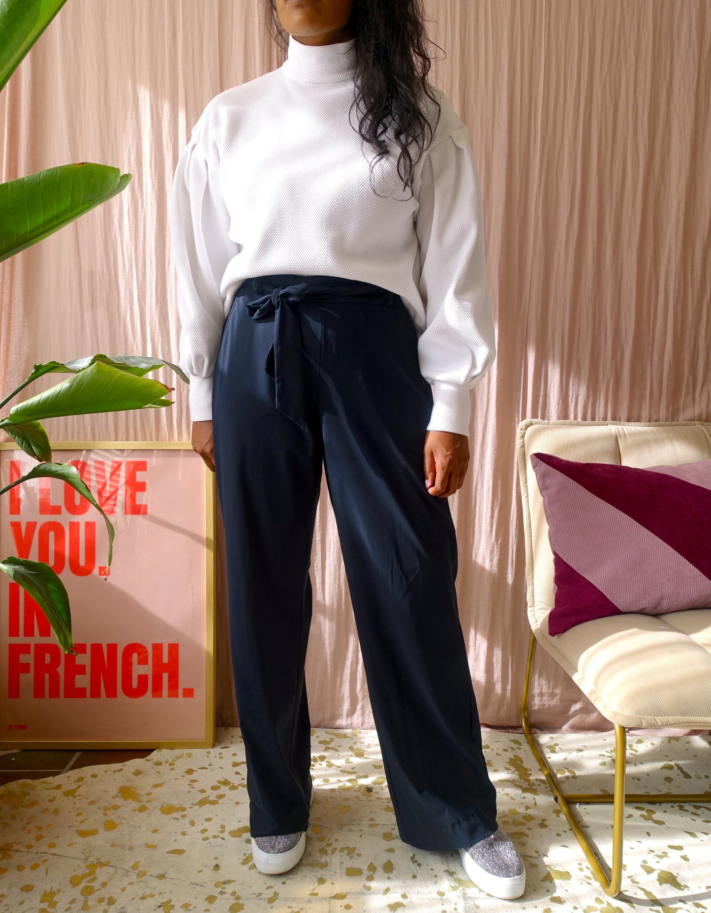 Vanilia structured sweater met pofmouwen wit