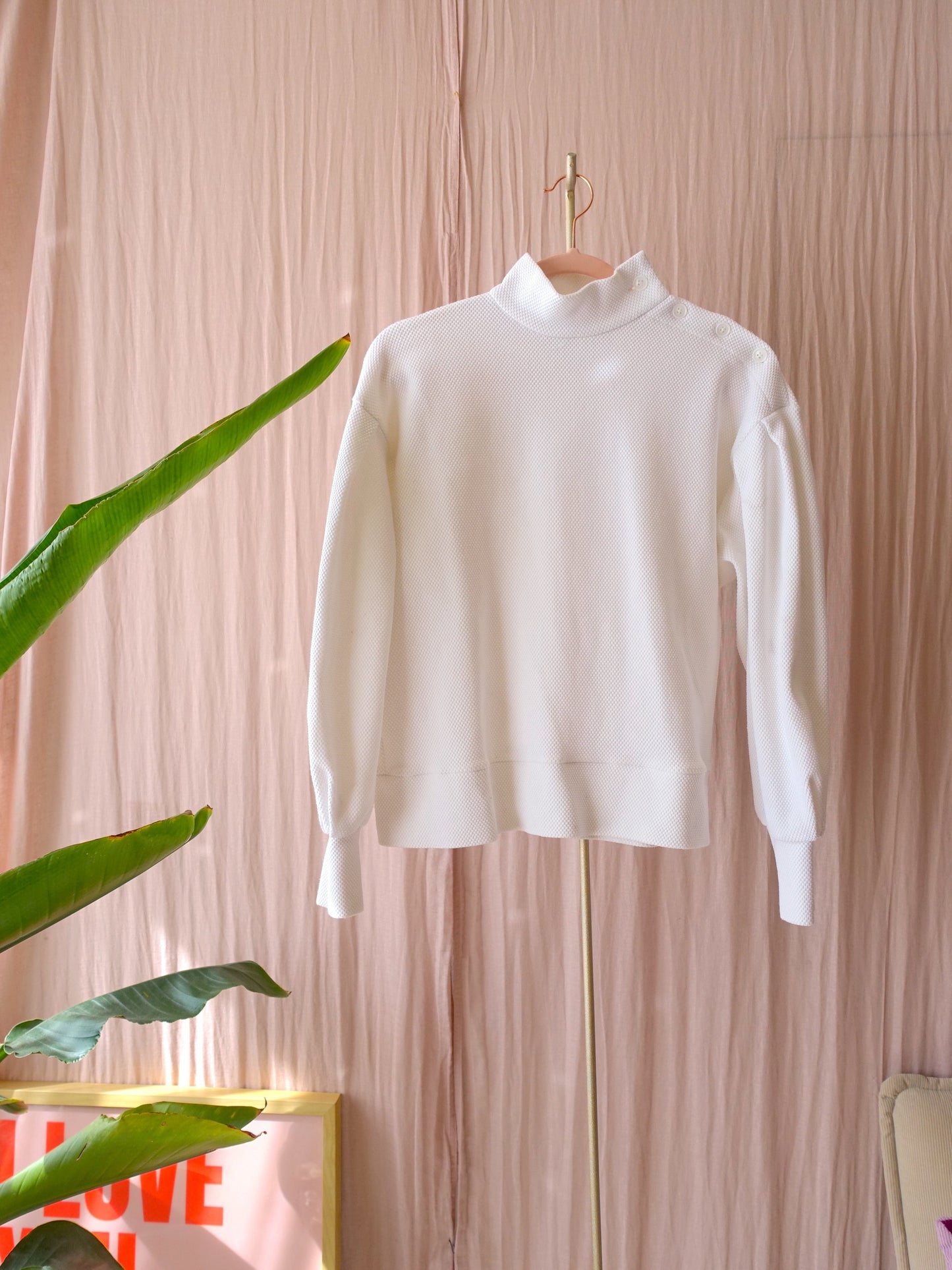Vanilia structured sweater met pofmouwen wit