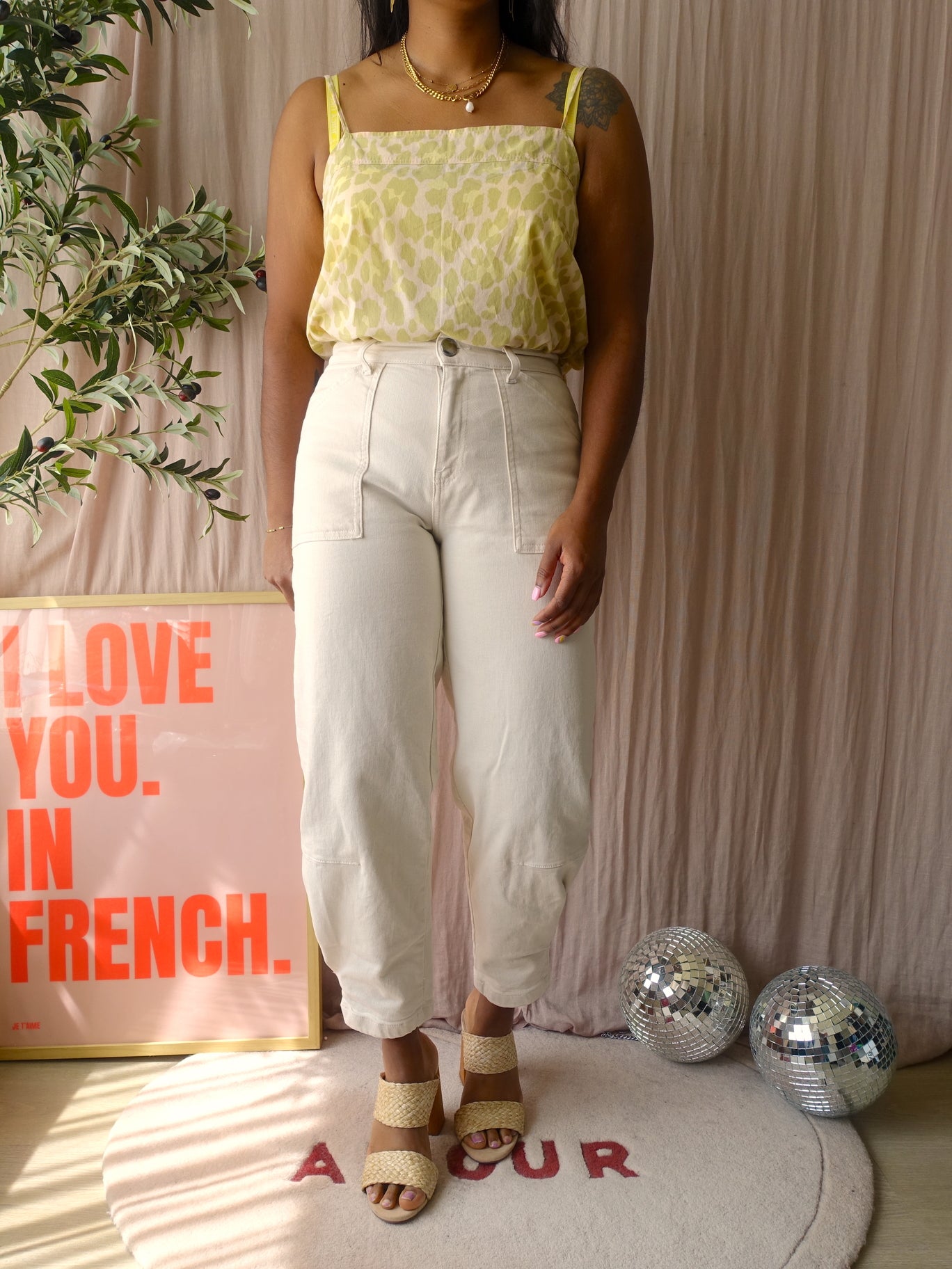 Vanilia leopard print cotton top pastel lime