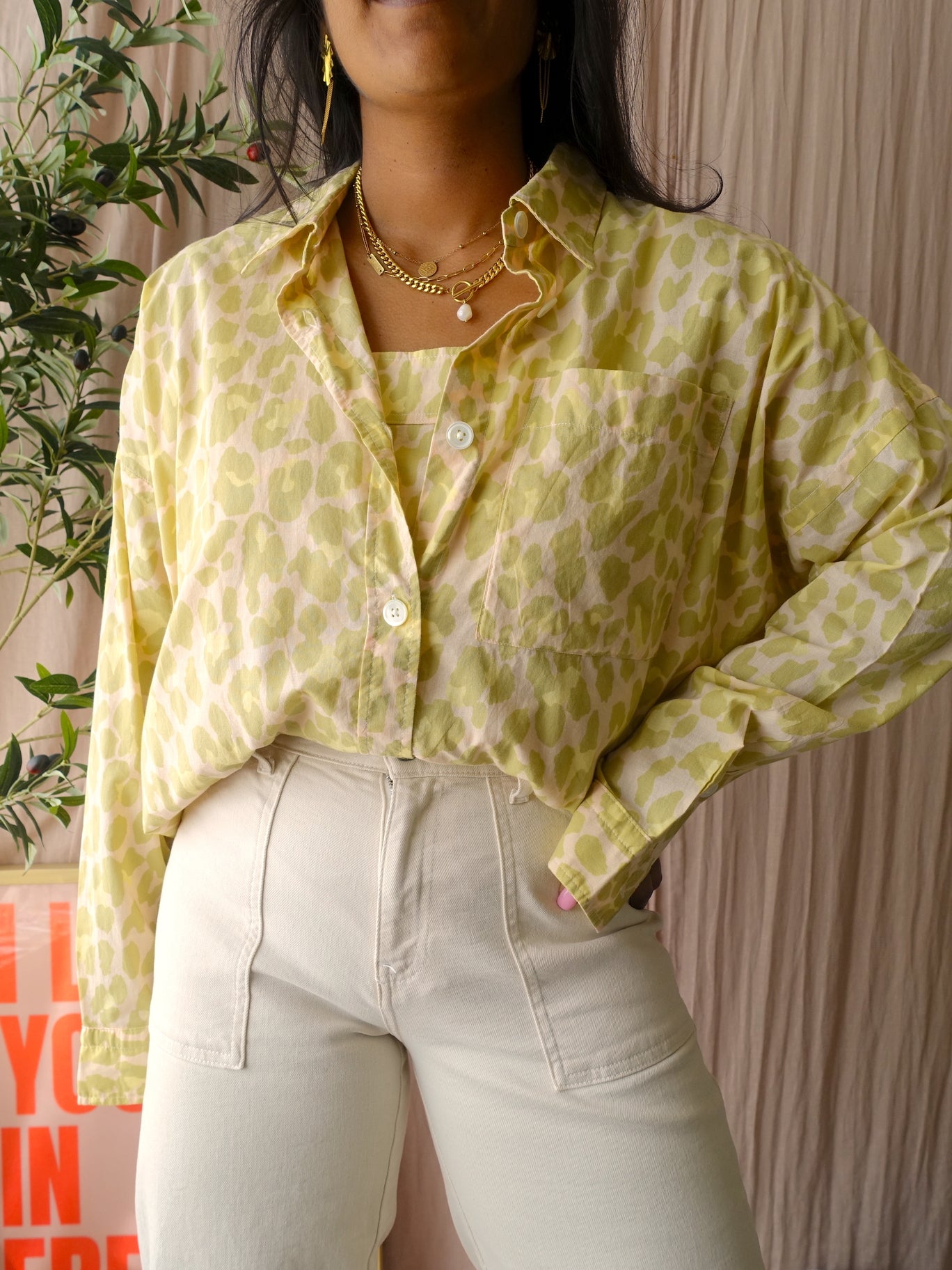 Vanilia leopard print cotton top pastel lime