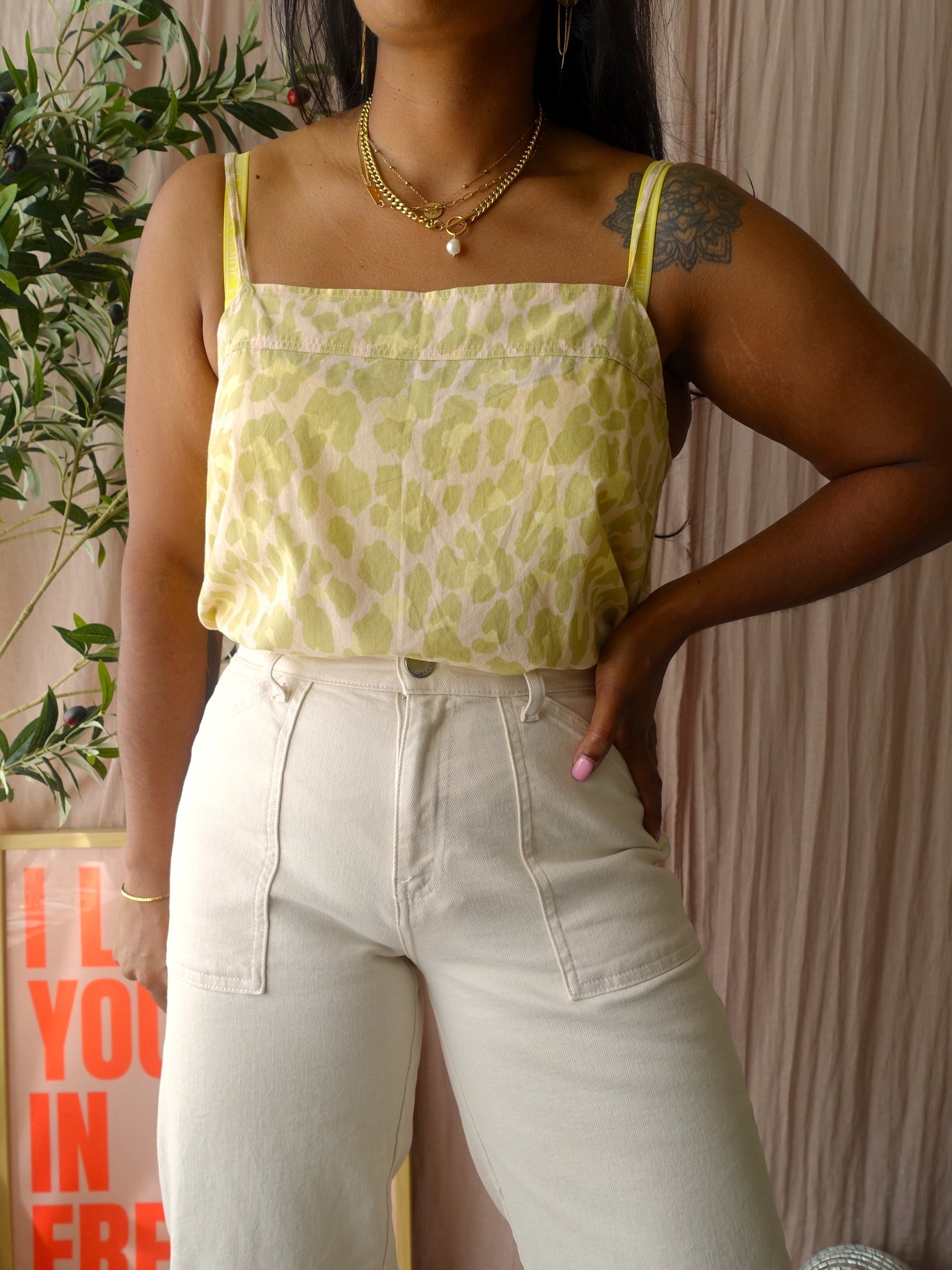 Vanilia leopard print cotton top pastel lime