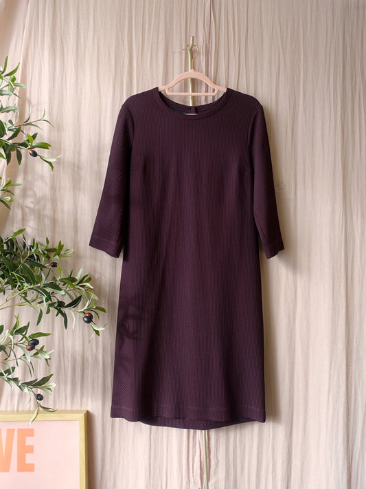 Vanilia waffle structured midi jurk winetasting plum