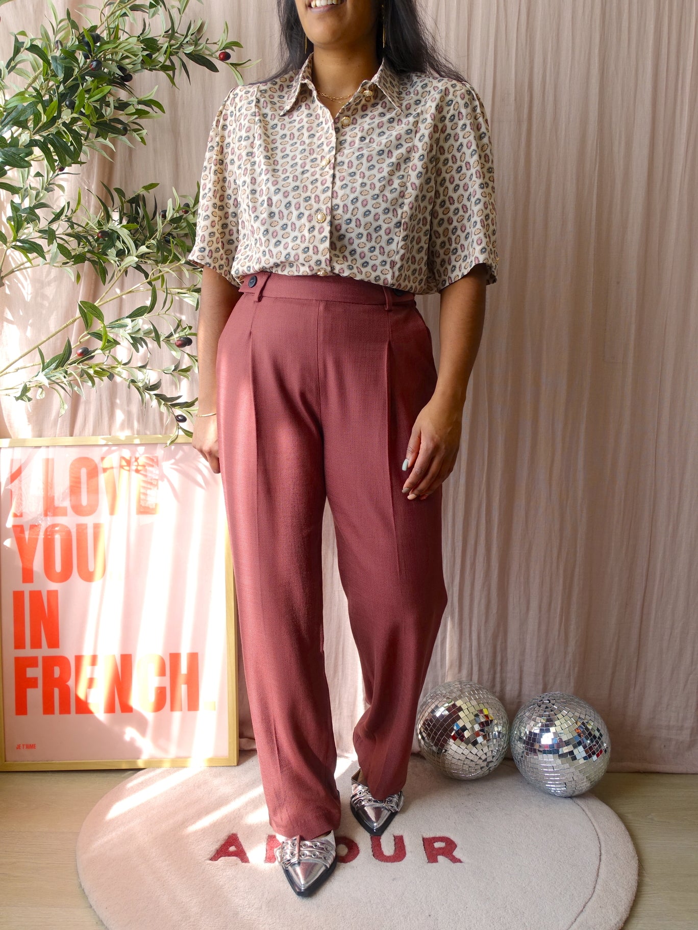 Ruby Tuesday high waist wide leg pants ruby wine