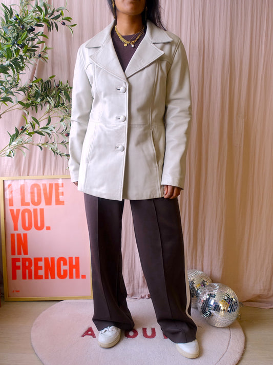 Vintage original Giorgio Pavanello leather blazercoat ecru