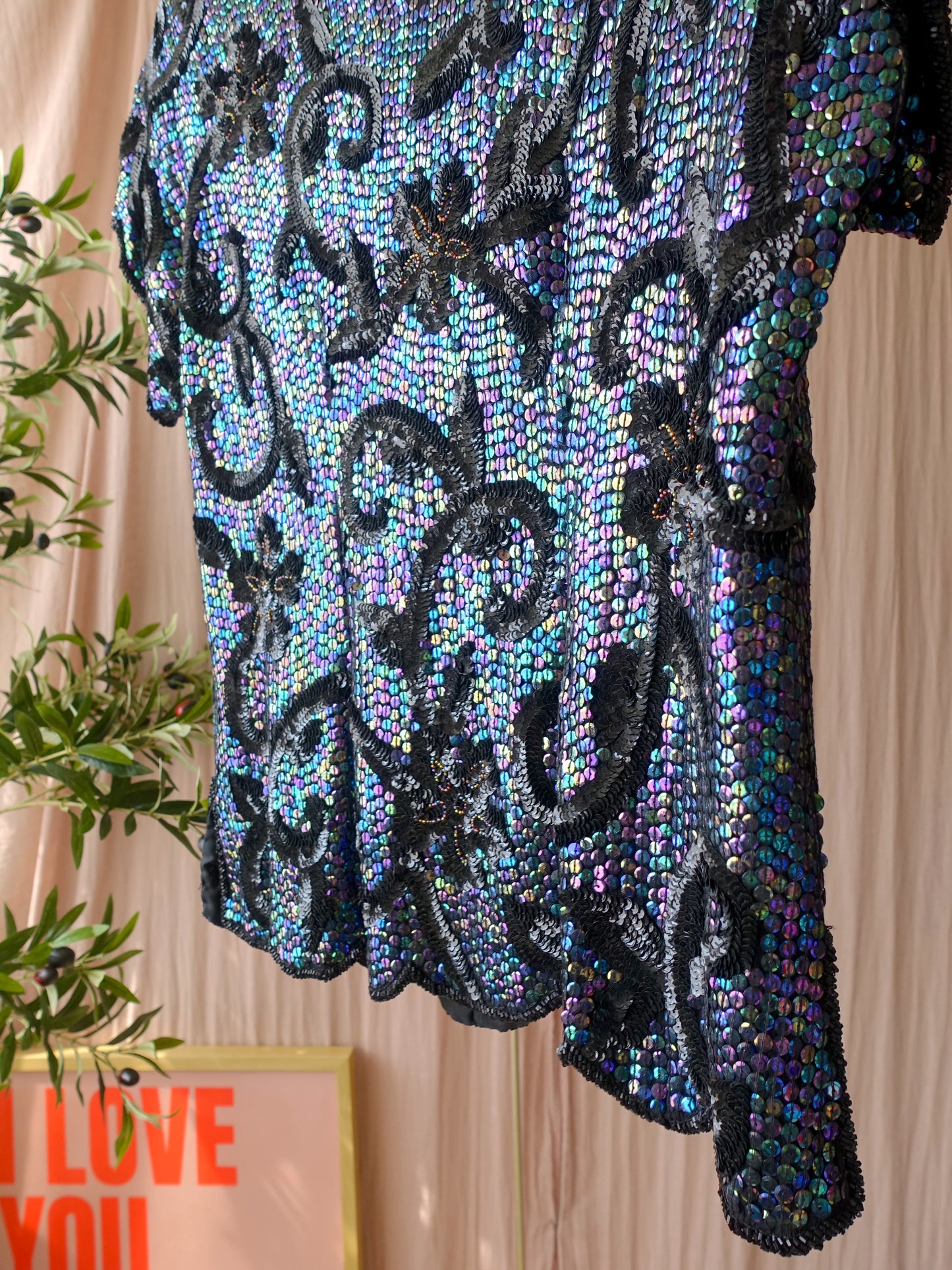 Vintage unique silk holographic top