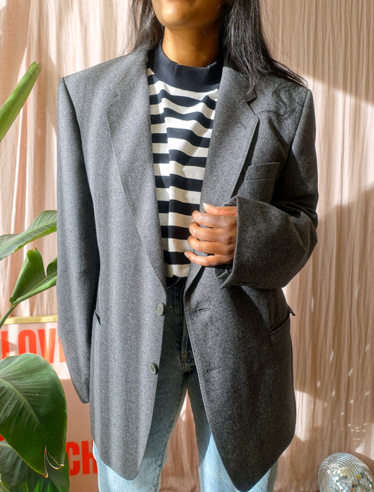 Vintage pure wool blazer antraciet
