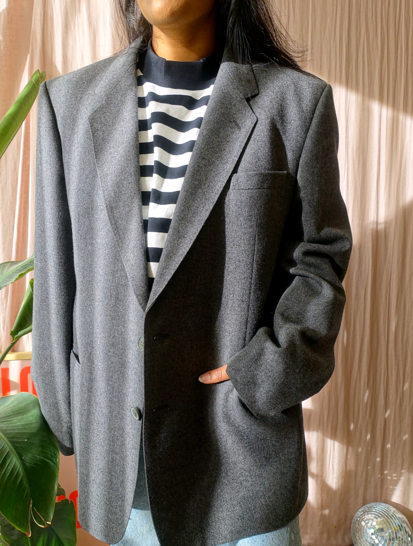 Vintage pure wool blazer antraciet
