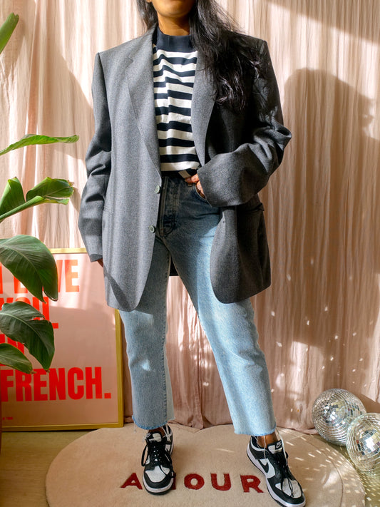 Vintage pure wool blazer antraciet