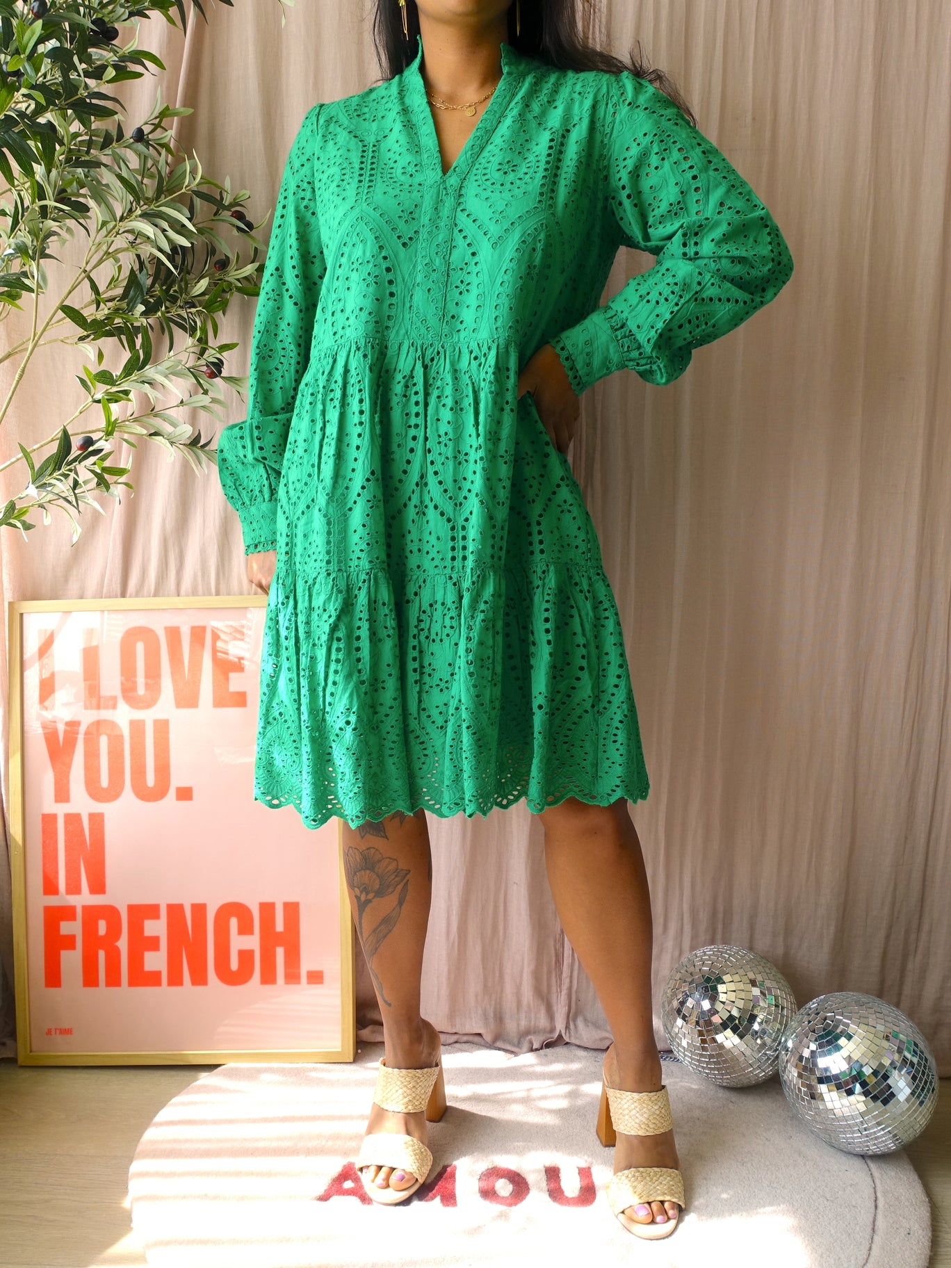 Y.A.S. yasholi broderie anglaise jurk jelly bean