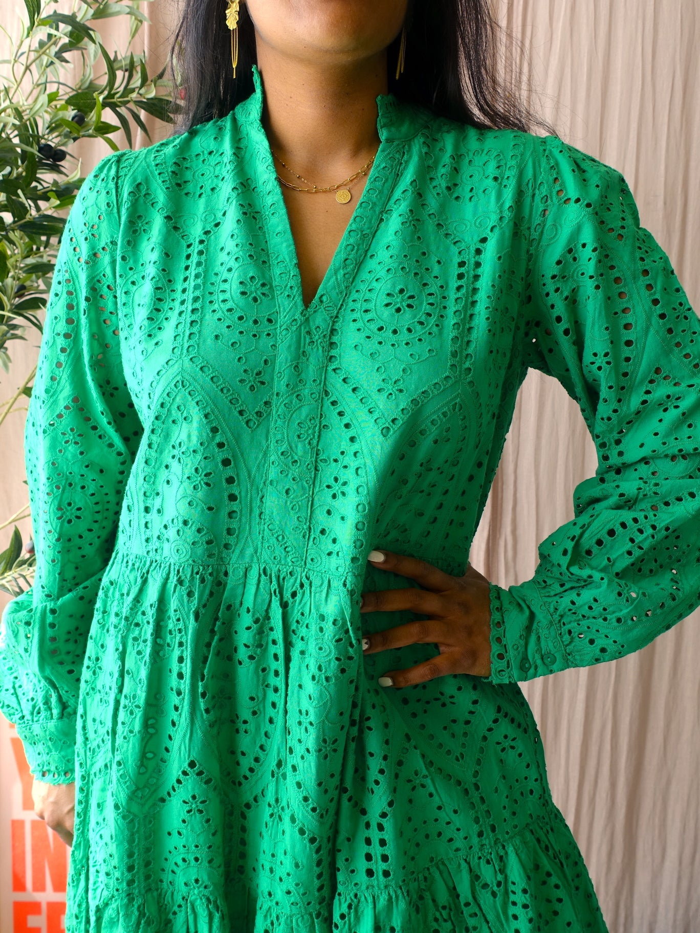 Y.A.S. yasholi broderie anglaise jurk jelly bean
