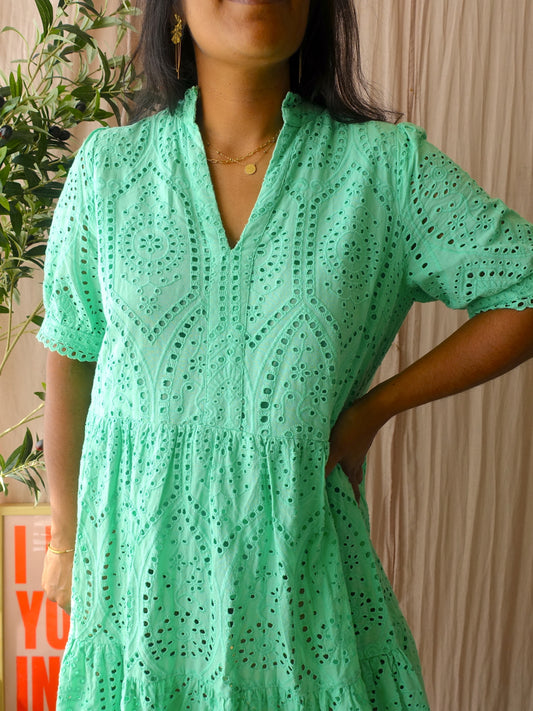 Y.A.S. Yasholi broderie anglaise jurk mint groen