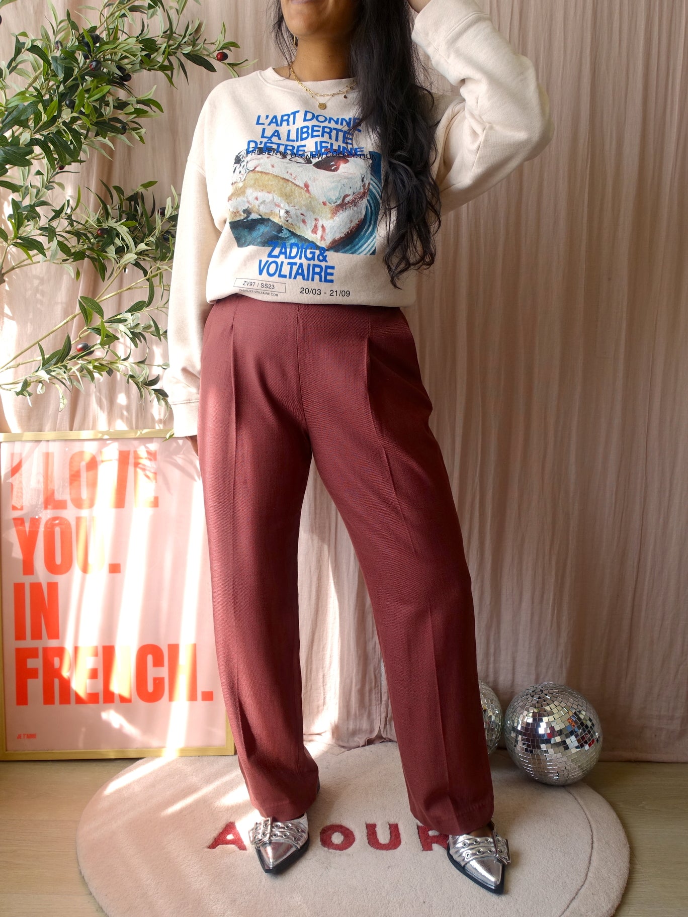 Ruby Tuesday high waist wide leg pants ruby wine