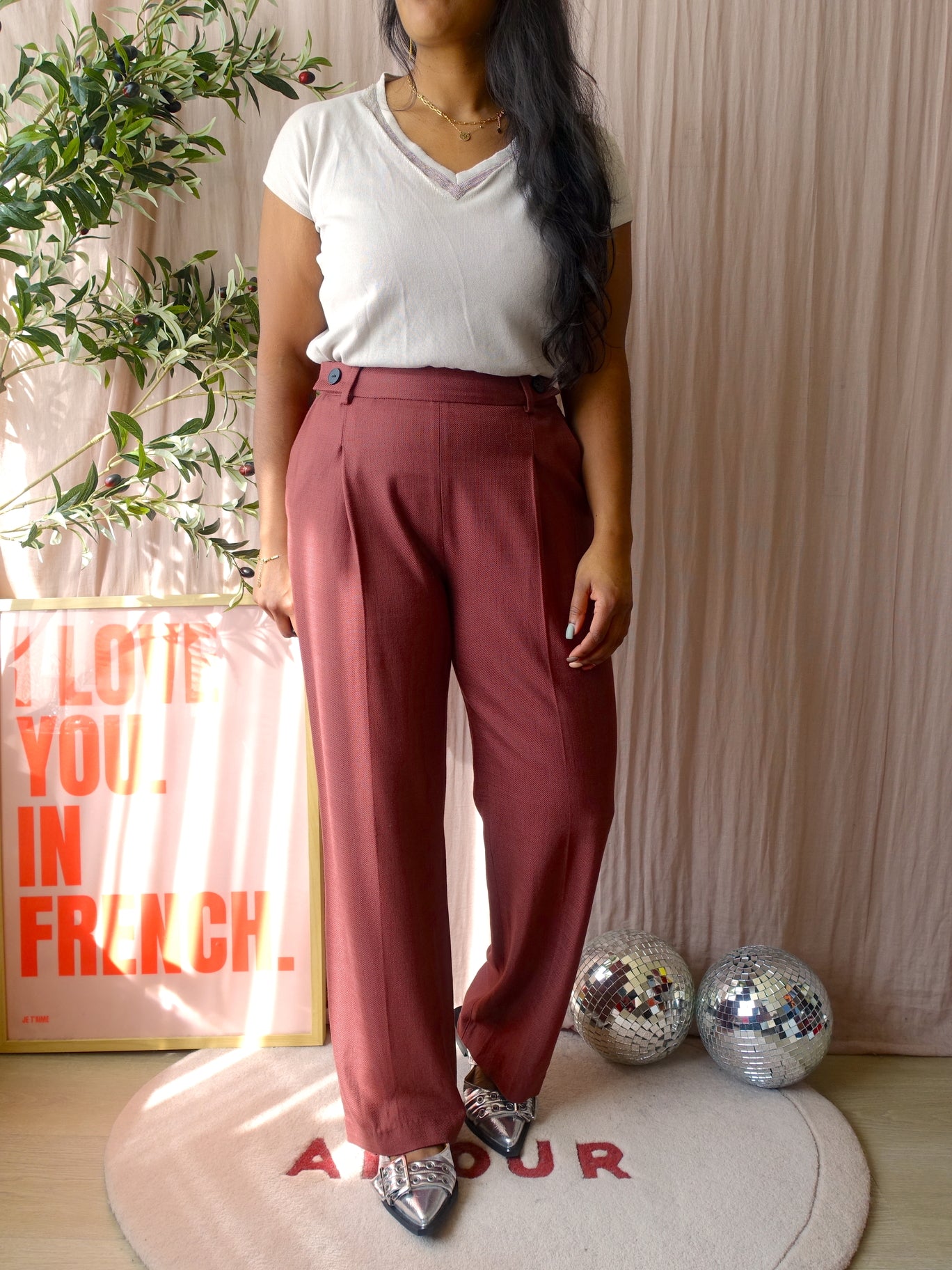 Ruby Tuesday high waist wide leg pants ruby wine