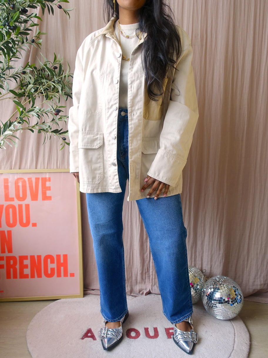 Zara two-tone denim shacket latte beige
