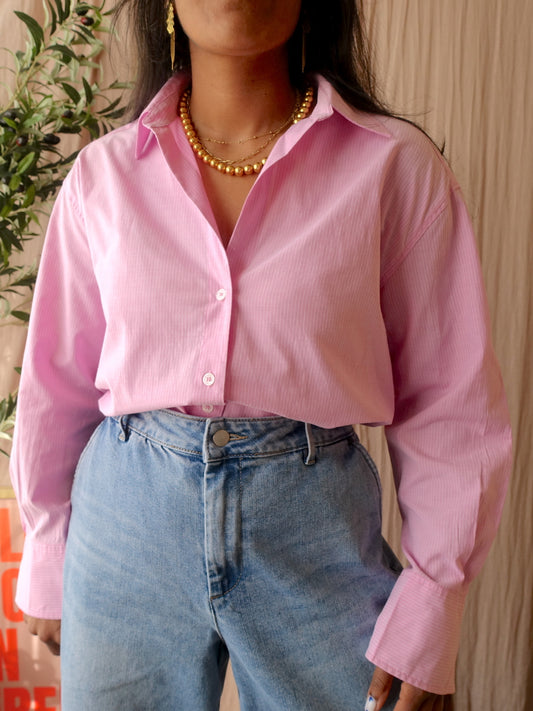 Zara poplin cotton pinstripe shirt cherry blossom