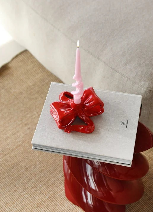 &Klevering ribbon candle holder red