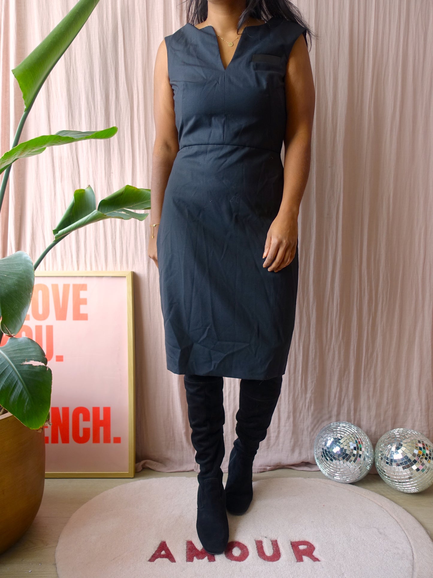 Paul Smith classy midi black dress leather details