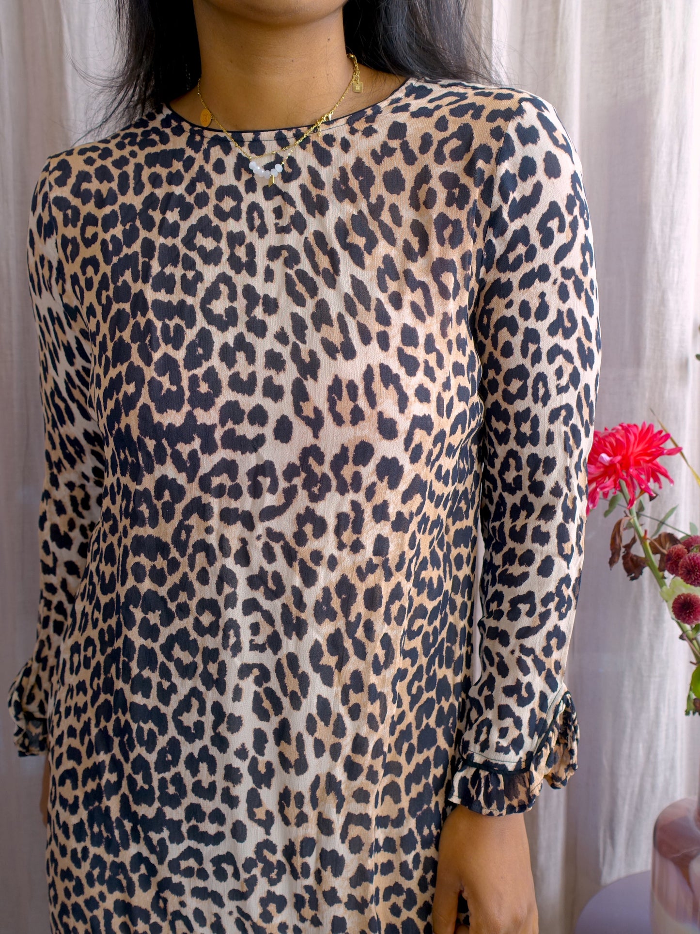 Ganni leopard viscose jurk