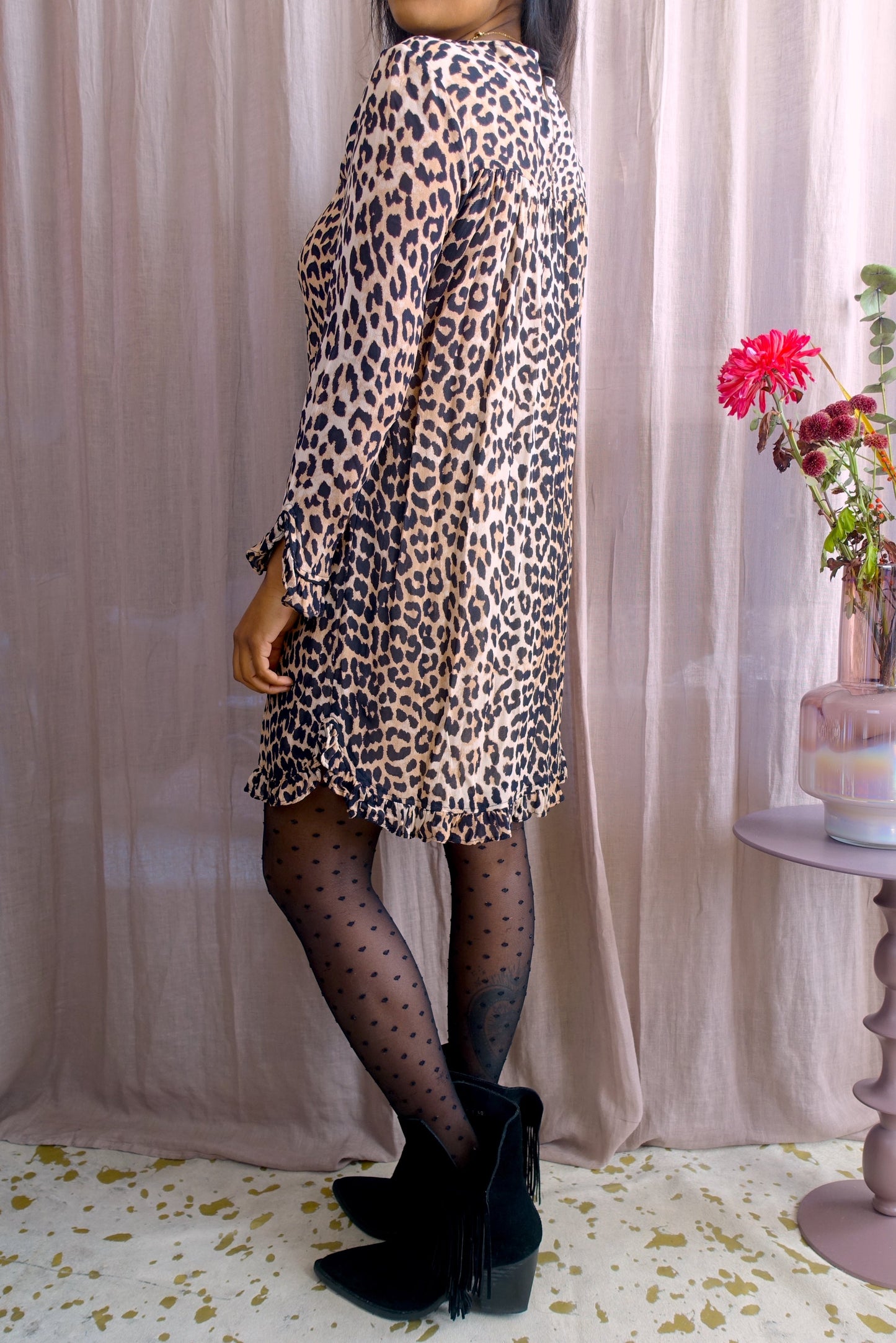 Ganni leopard viscose jurk