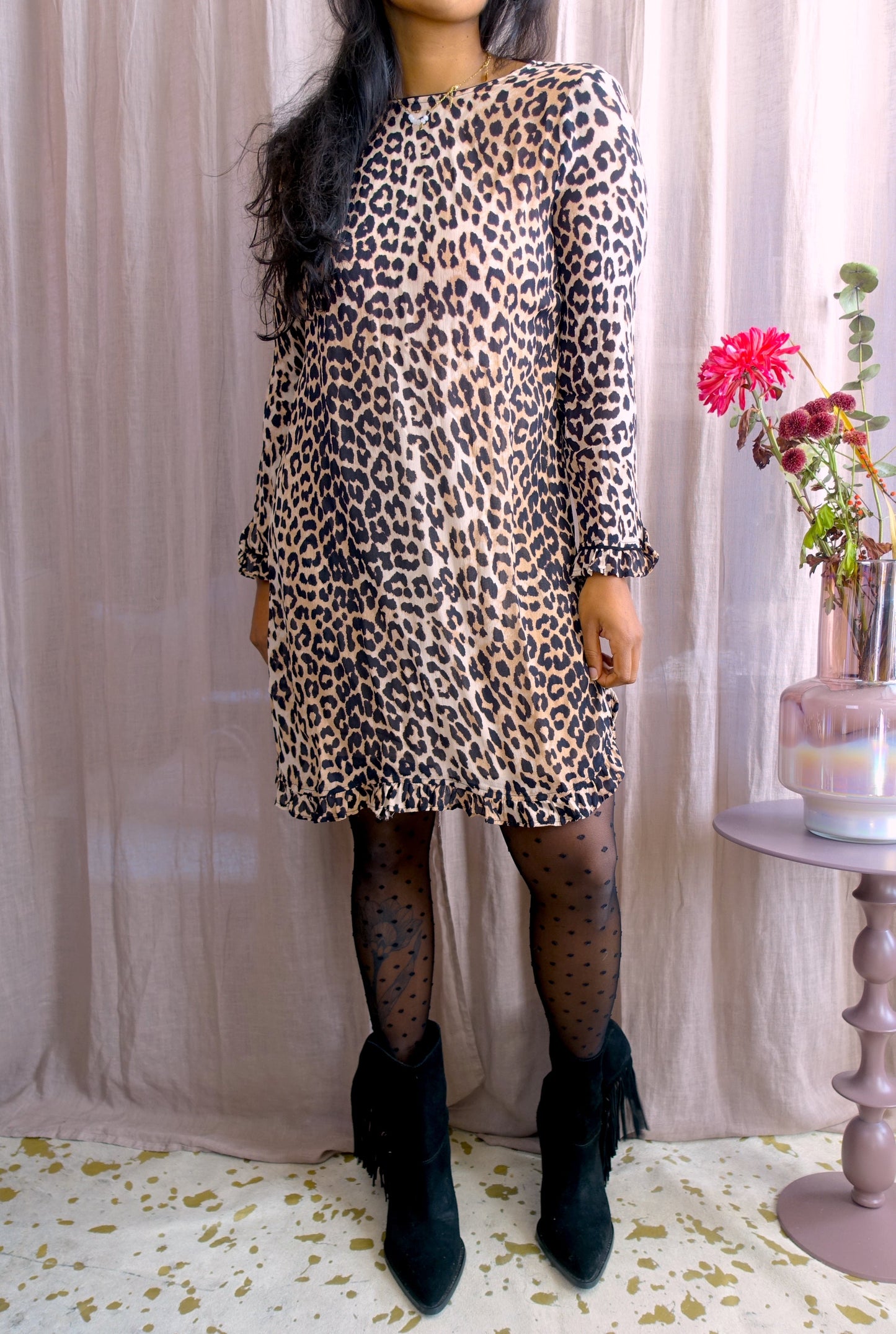 Ganni leopard viscose jurk