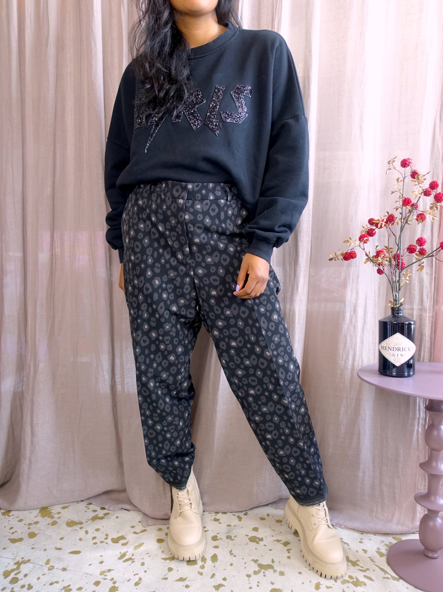 S Oliver cropped pantalon leopard antraciet