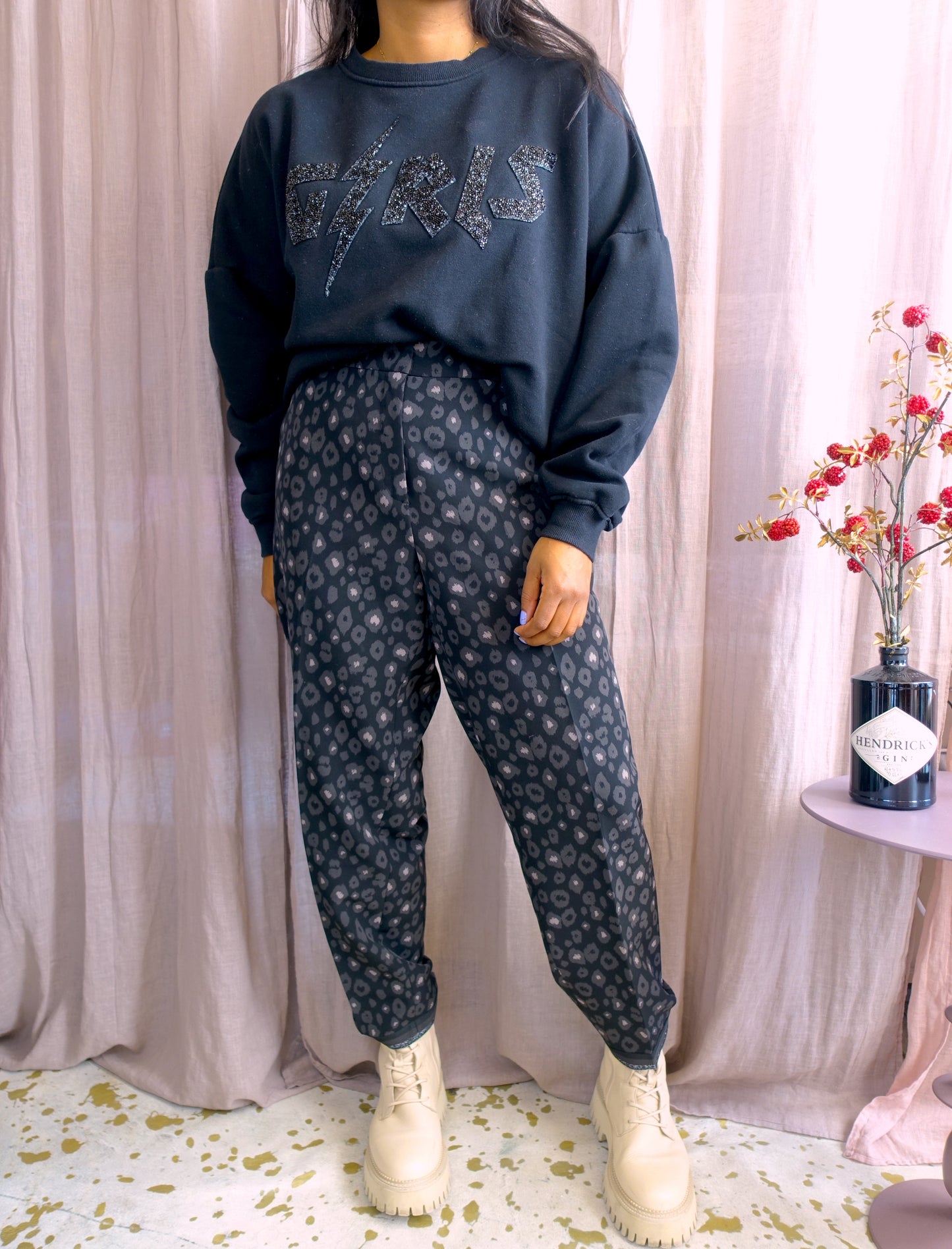 S Oliver cropped pantalon leopard antraciet