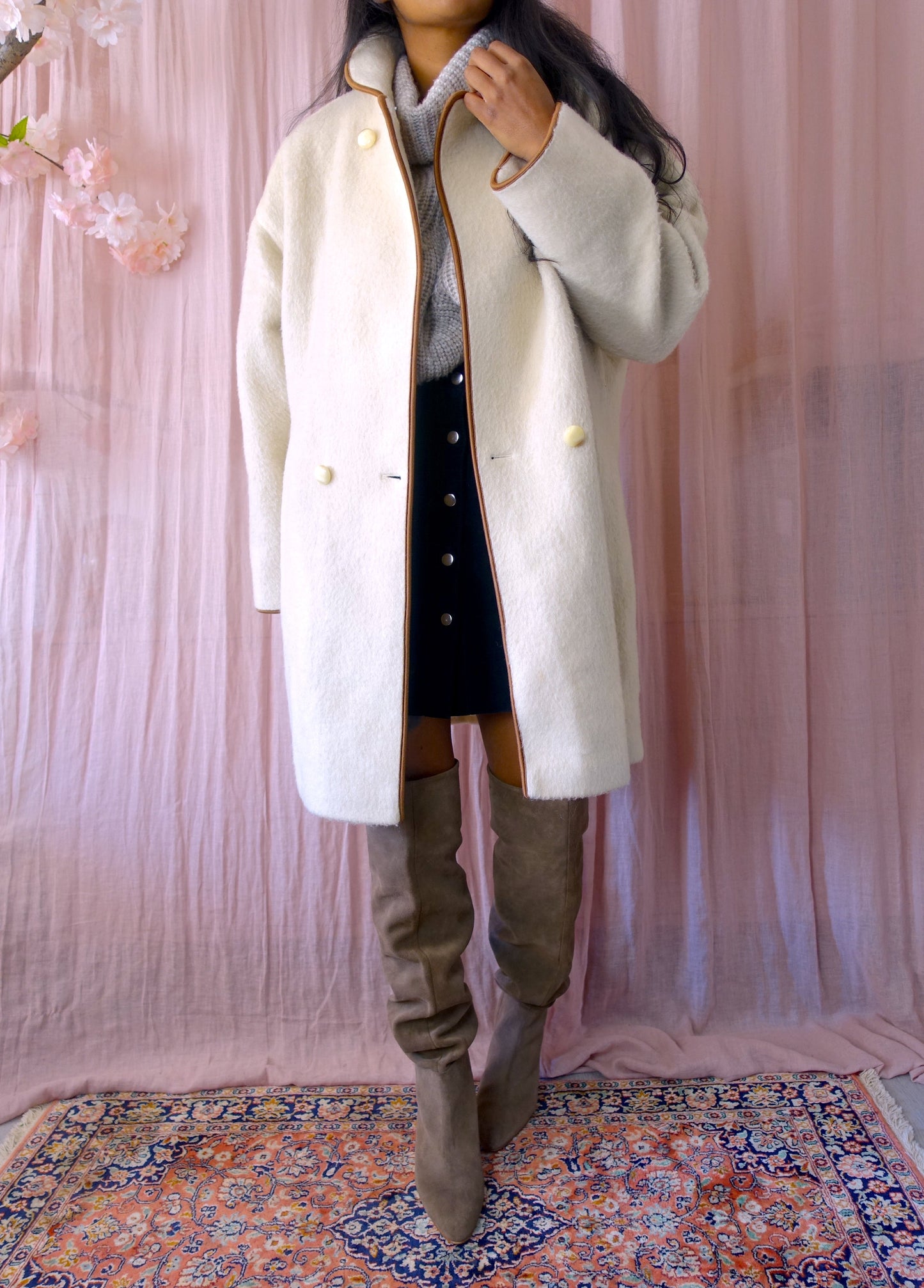 Vintage oversized wool coat creme