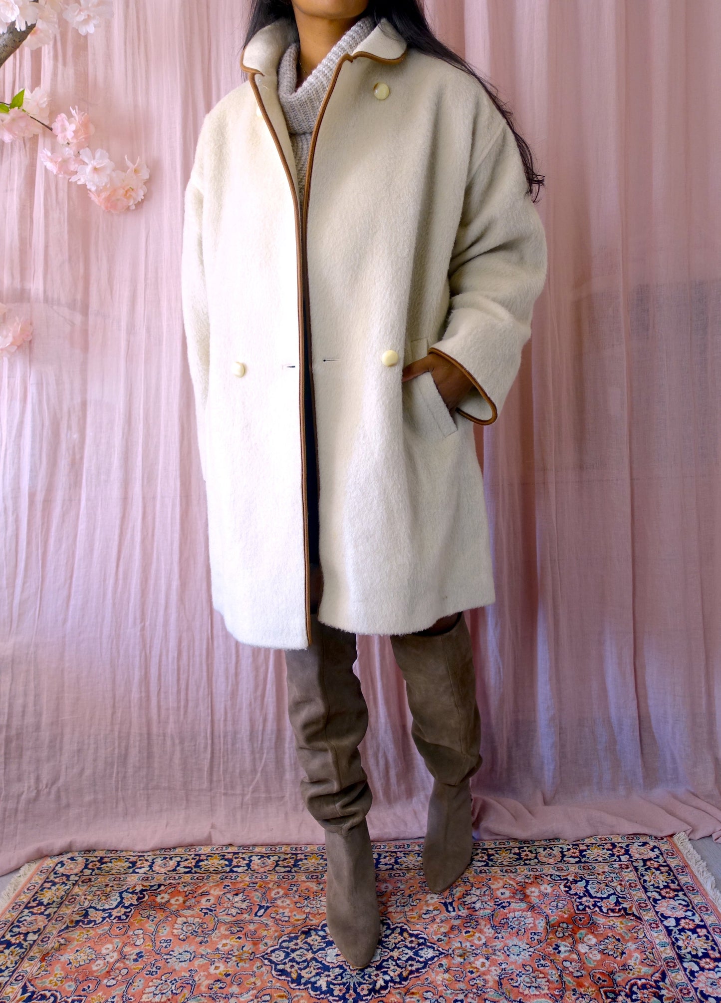 Vintage oversized wool coat creme